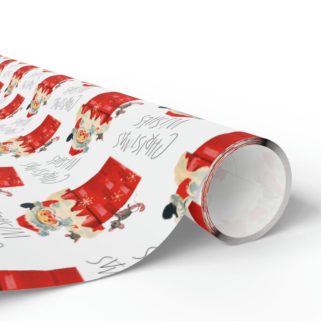 Christmas Wishes Santa In Chimney Mid Century Retro Christmas Style Holiday Gift Wrap Paper - Glossy Or Matte