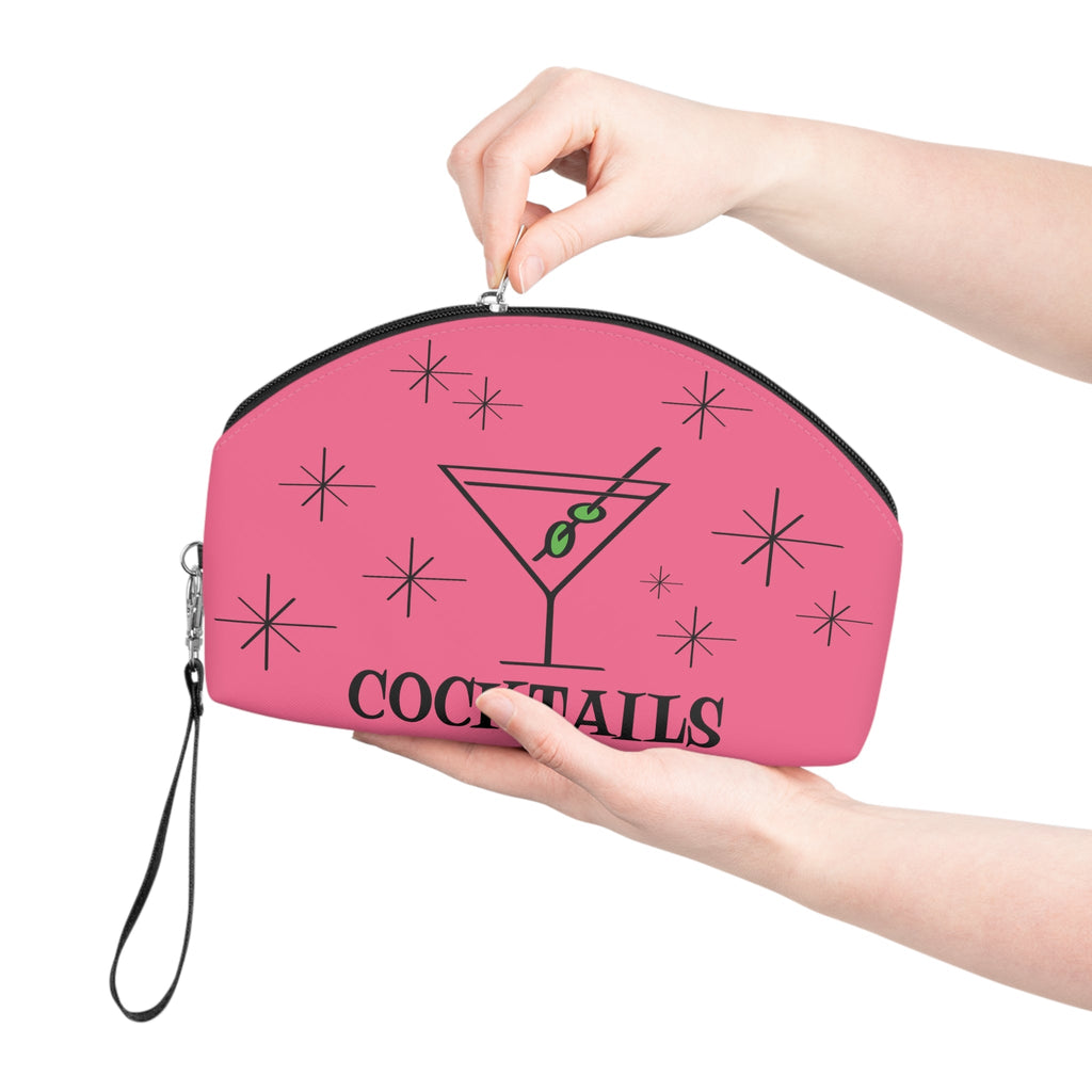 Martini Cocktails Atomic Pink Mid Century Retro Style Cosmetic Makeup Travel Bag