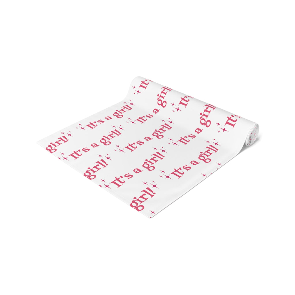 It's A Girl Starburst Atomic Mid Century Retro Style Baby Shower Table Runner - Cotton Or Polyester