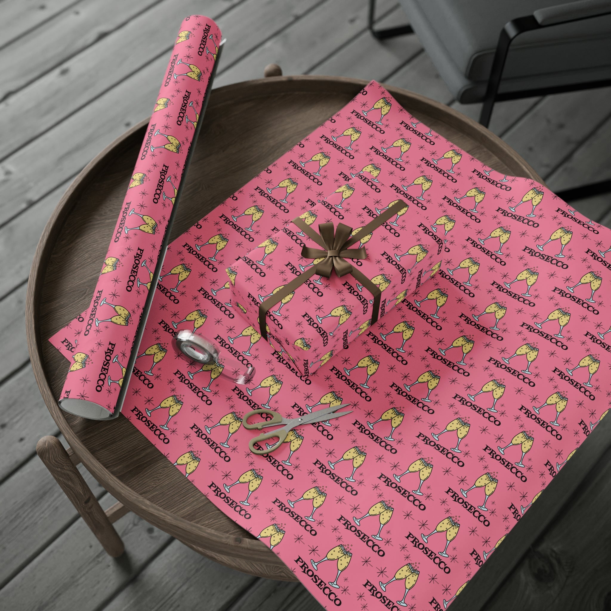 Prosecco Brunch Pink Atomic Retro Style Holiday Gift Wrap Paper - Glossy Or Matte