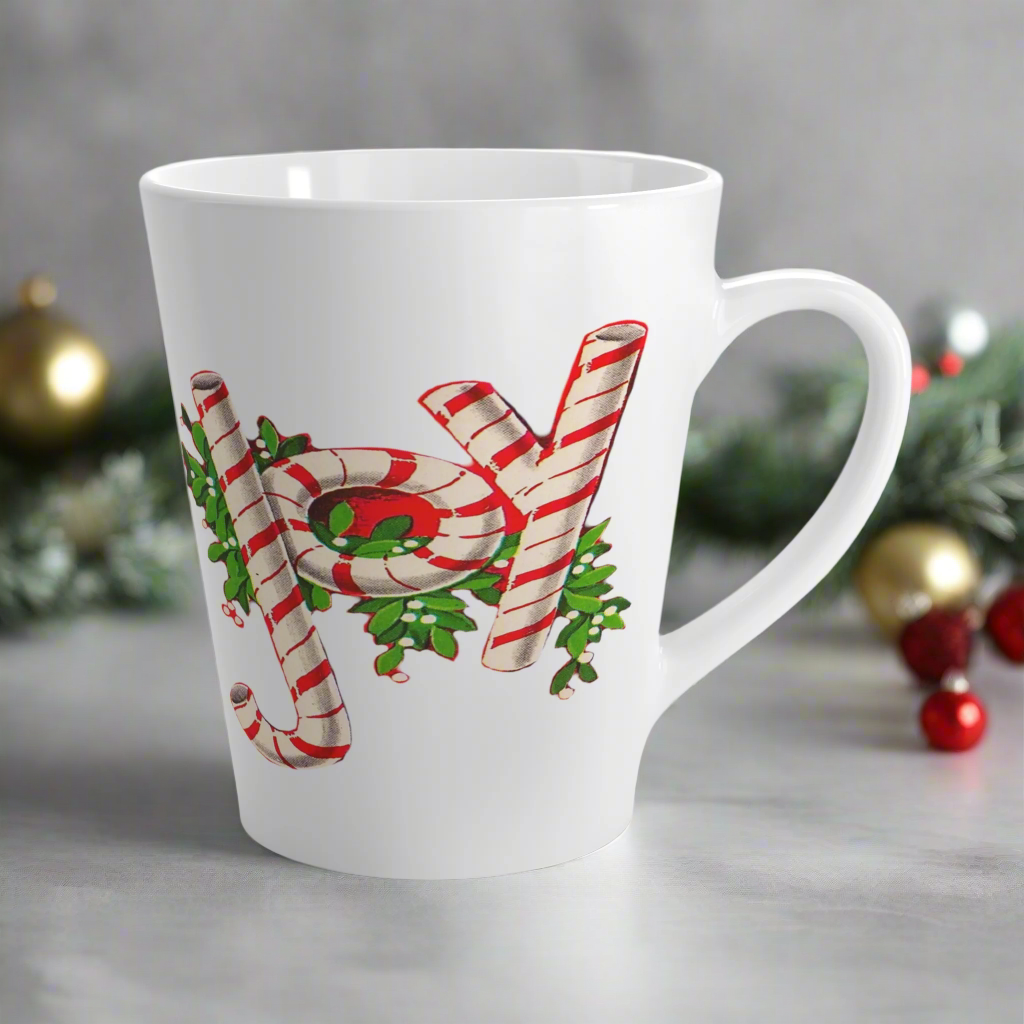 Joy Candy Canes Mistletoe Midcentury Retro Christmas Latte Coffee Mug