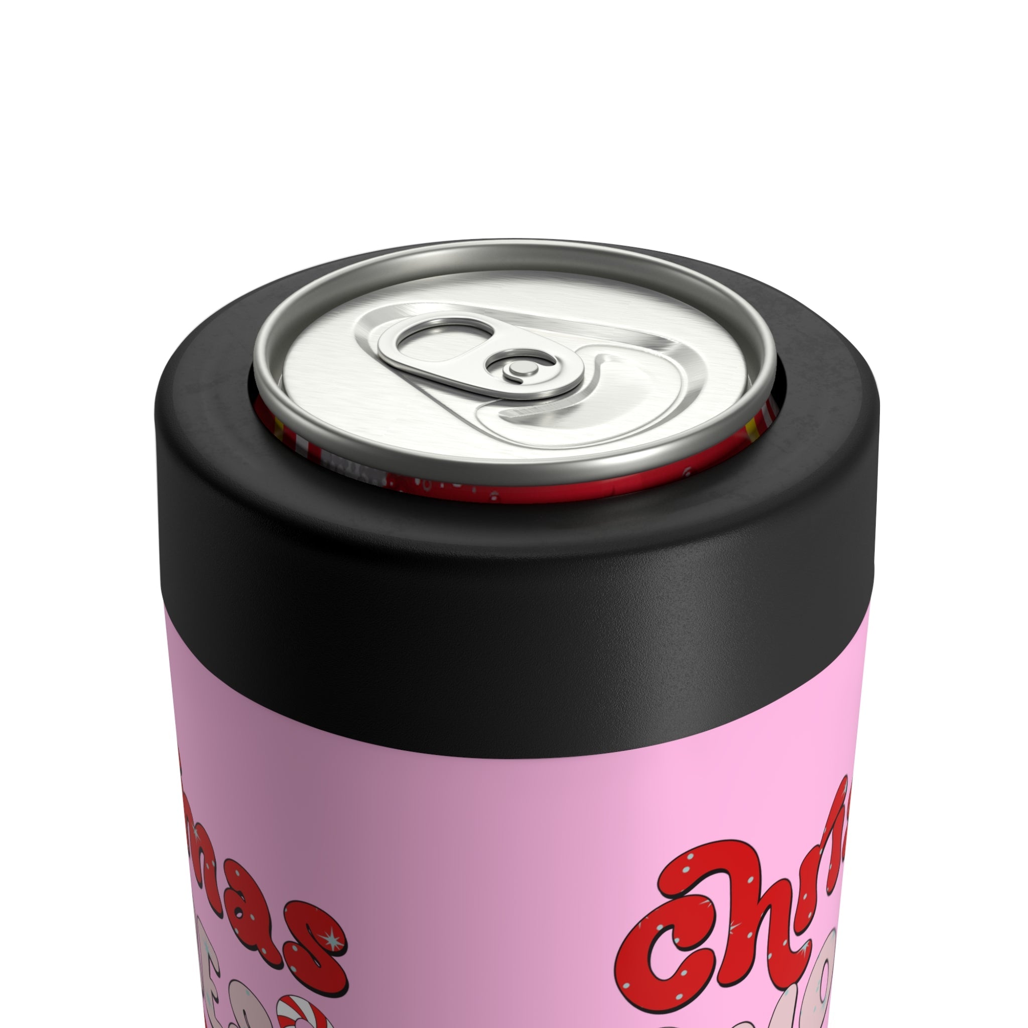 Christmas Movies And Chill Pink Christmas Print Stainless Steel Can Holder