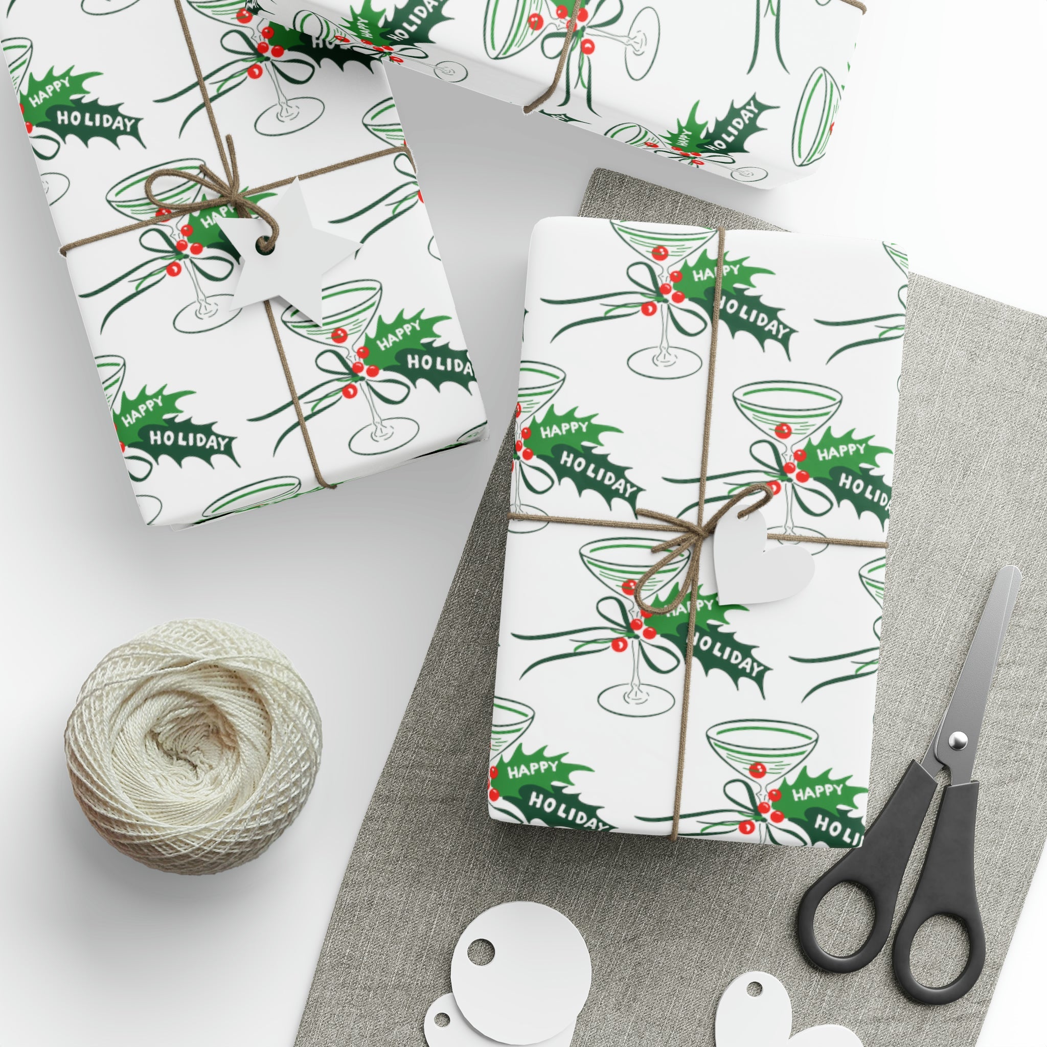 Happy Holidays Champagne Cocktails Mid Century Retro Christmas Print Holiday Gift Wrap Paper - Glossy Or Matte