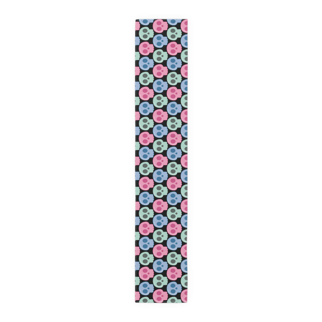 Pastel Goth Skulls Cute Halloween Black Decor Cotton Poly Table Runner