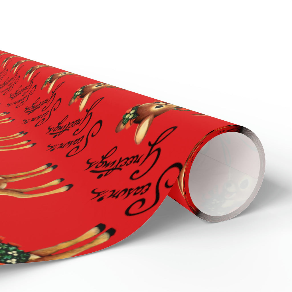 Season's Greetings Reindeer Wreath Retro Christmas Holiday Gift Wrap Paper - Glossy Or Matte