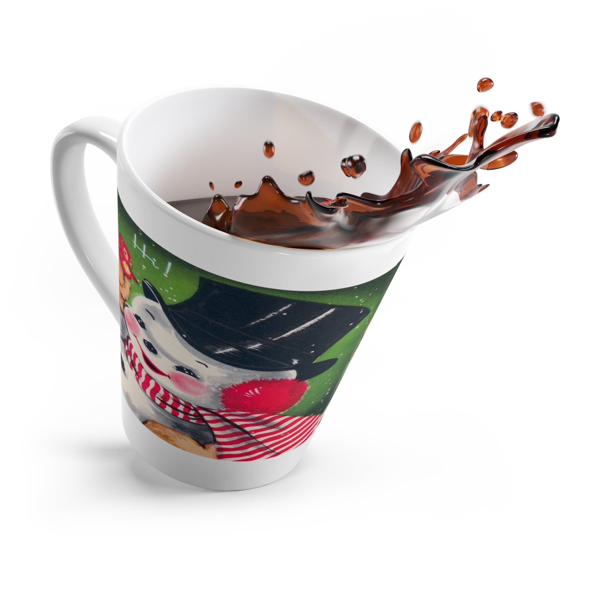 Hi Snowman With Bird Mid Century Retro Christmas Print Latte Mug