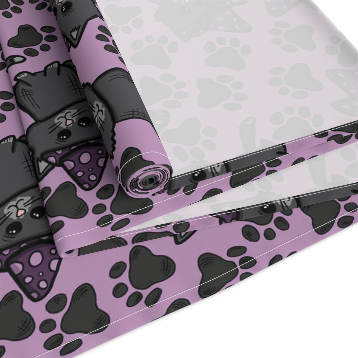 Witchy Kitties Cute Halloween Print Fall Autumn Decor Purple Cotton Poly Table Runner