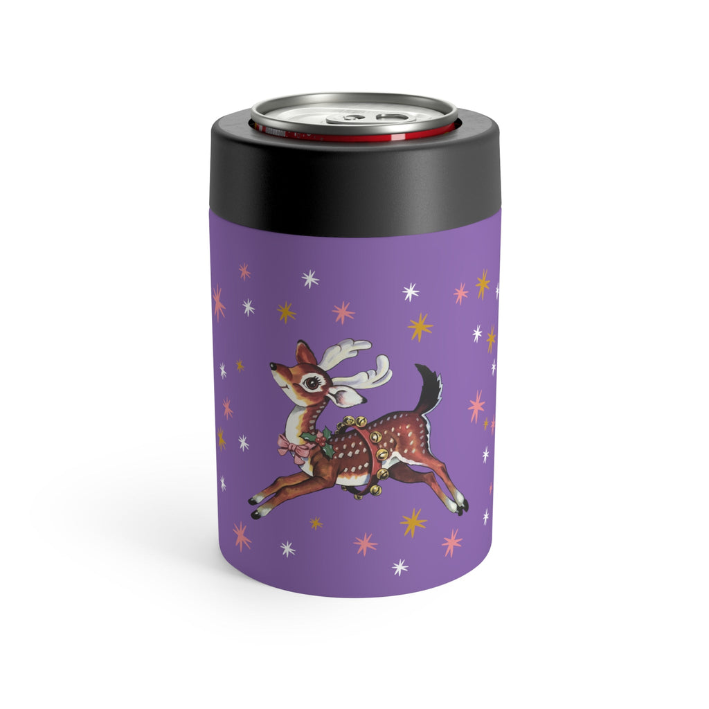Reindeer Stars Mid Century Purple Retro Christmas Print Stainless Steel Can Holder