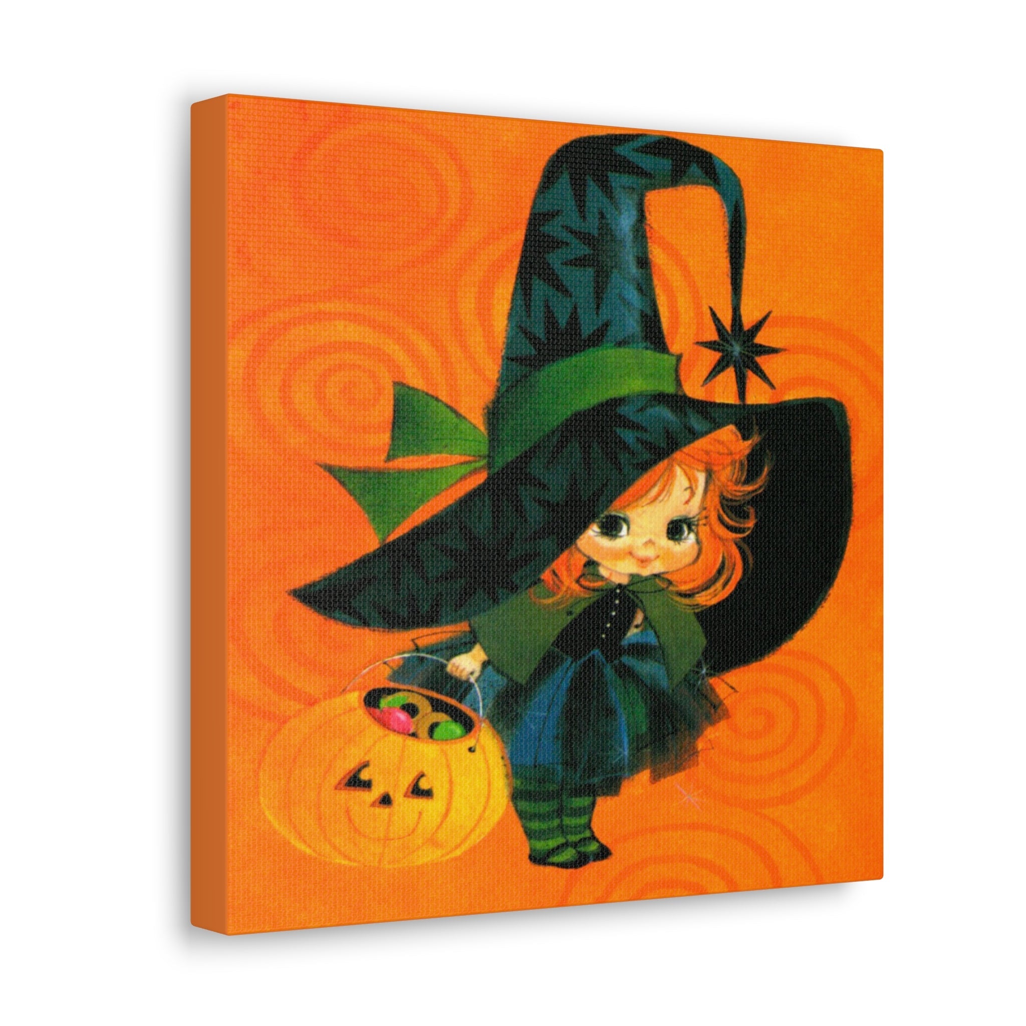 Cute Orange Witch Mod Retro Halloween Decor Print Canvas Gallery Wrap