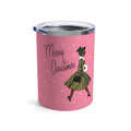Merry Christmas Lady Retro Pink Christmas Print Stainless Steel Tumbler 10oz