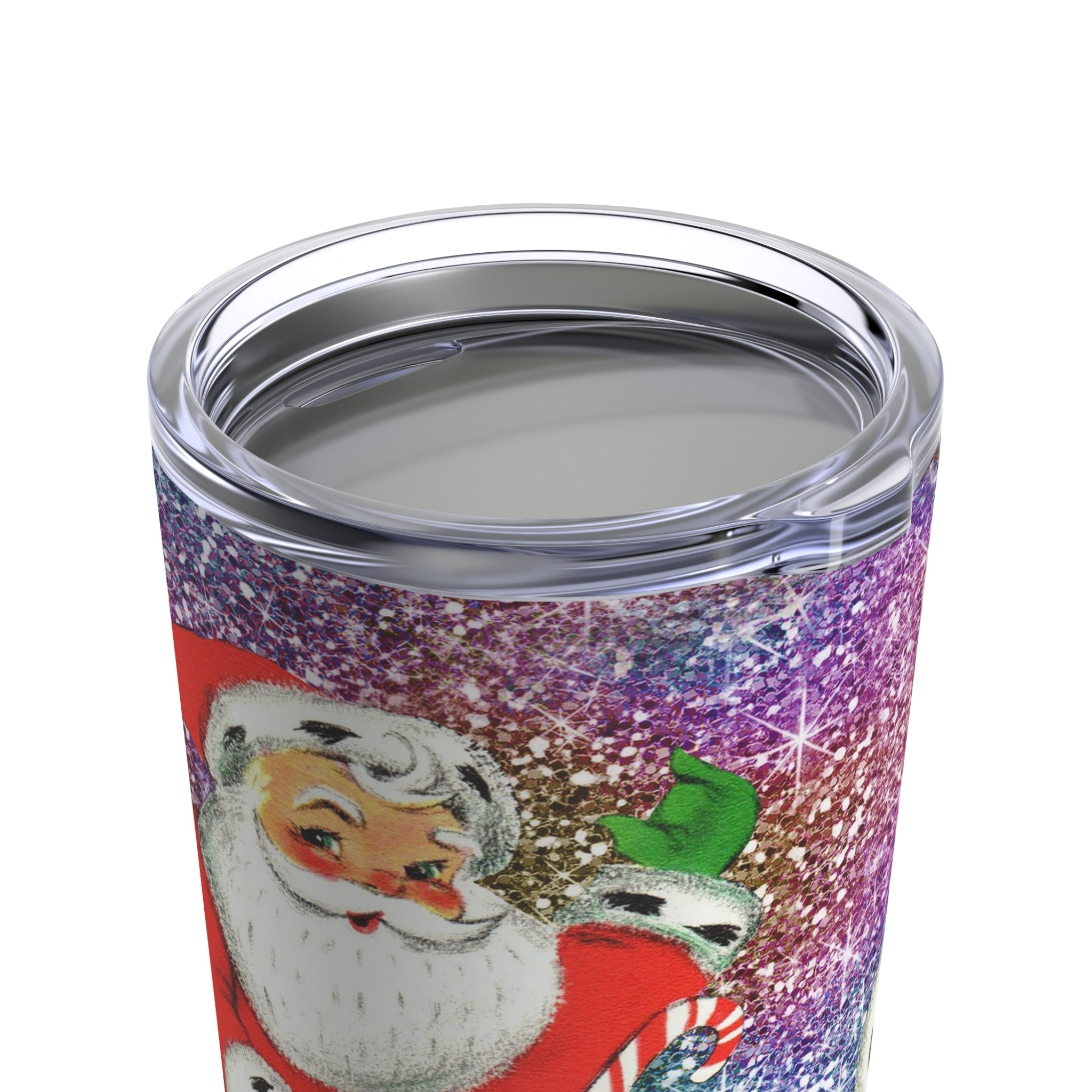 Santa With His Sack Of Presents Glitter Background Mid Century Retro Christmas Print Stainless Steel Tumbler 20oz