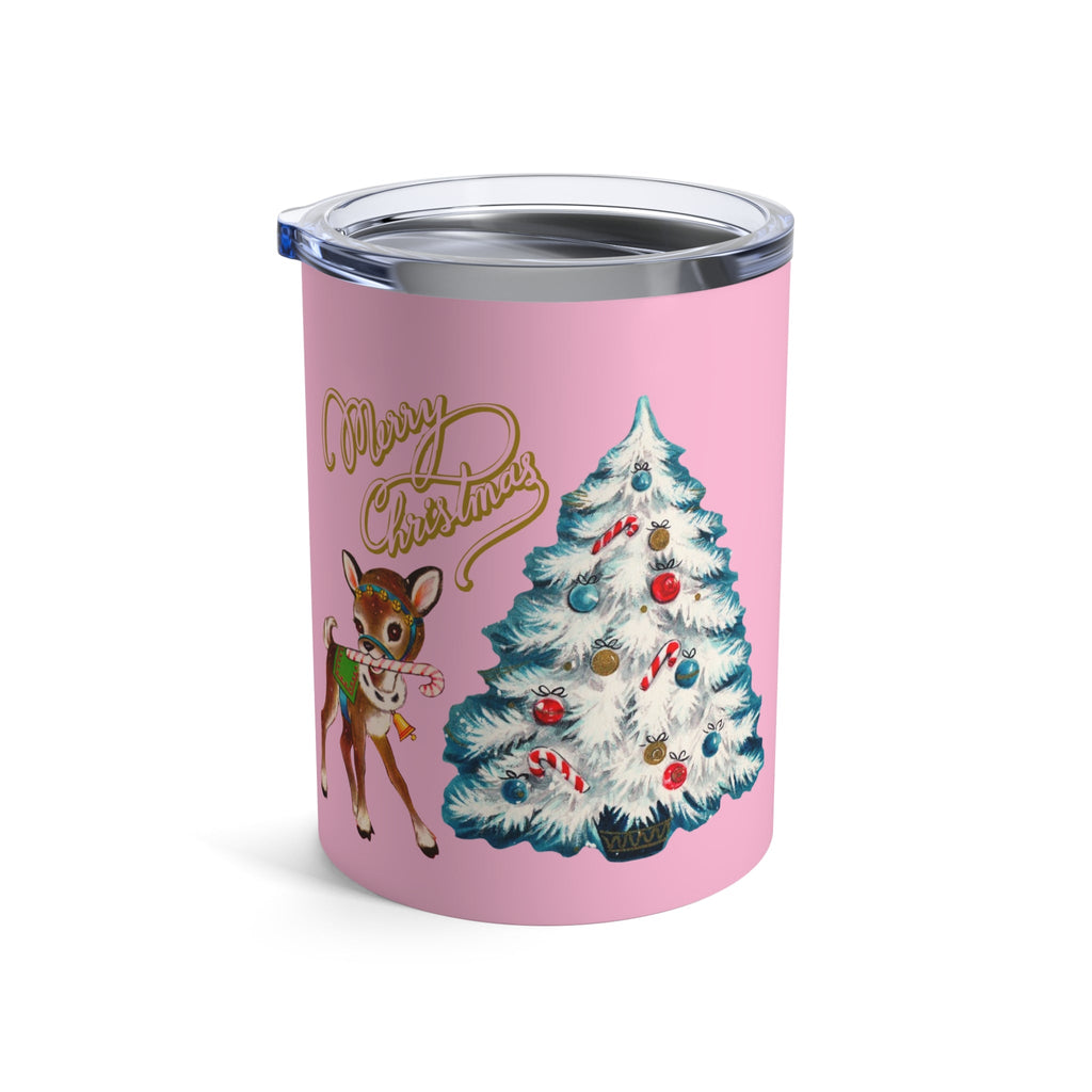 Merry Christmas Reindeer Christmas Tree Retro Pink Christmas Print Stainless Steel Tumbler 10oz
