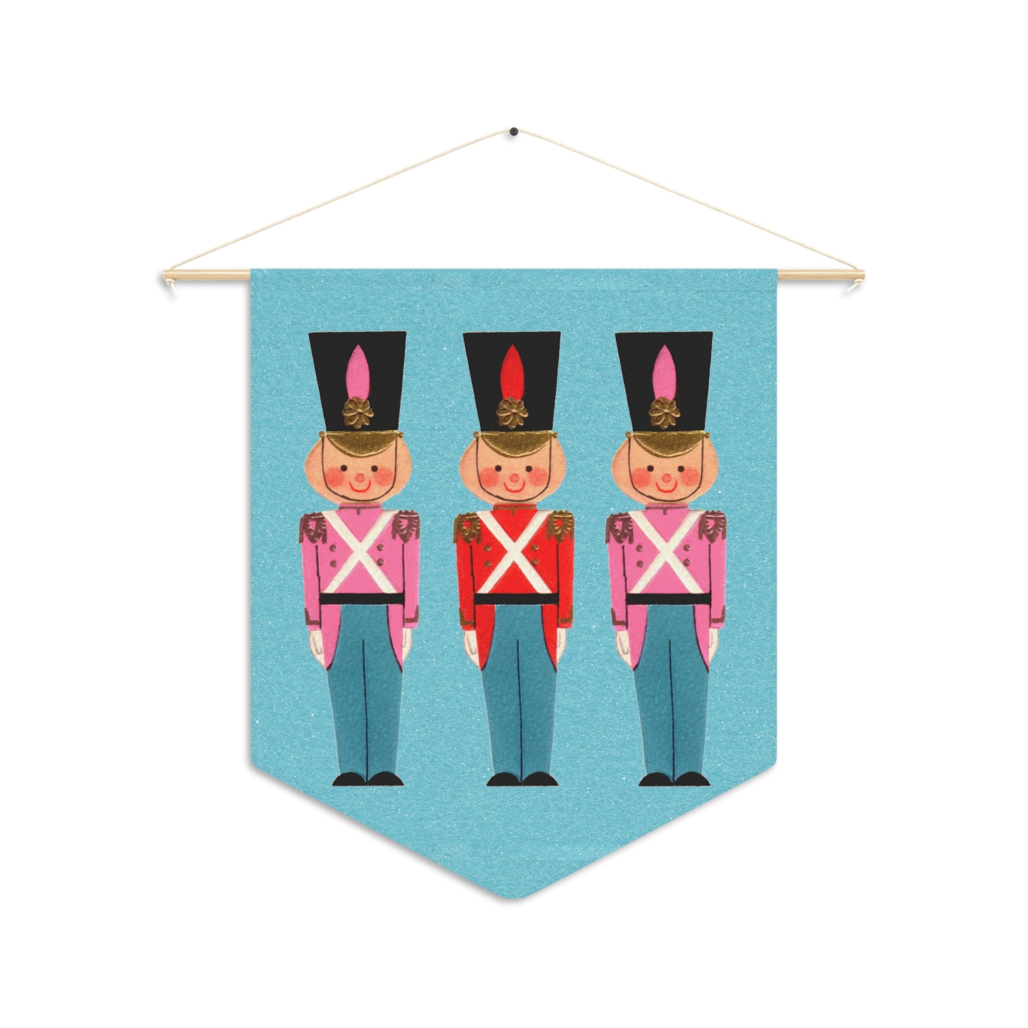 Christmas Toy Soldiers Blue Mid Century Retro Christmas Print Wall Hanging Banner Flag