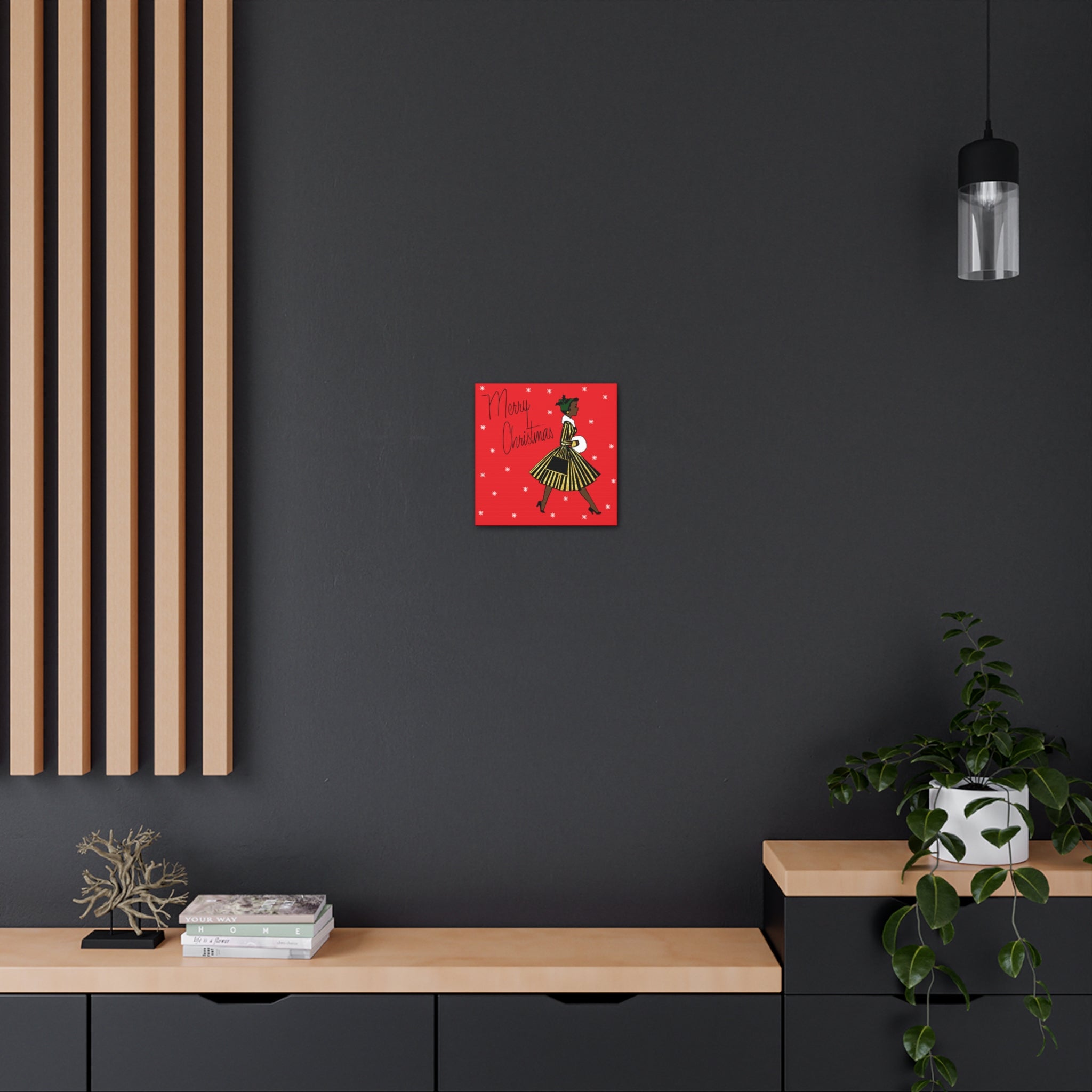 Merry Christmas Lady Mid Century Retro Print Canvas Gallery Wrap
