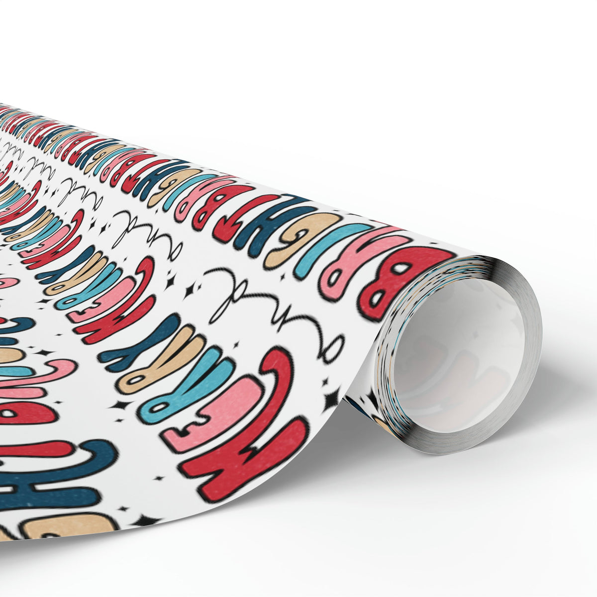 Merry And Bright Retro Style Christmas Print Holiday Gift Wrap Paper - Glossy Or Matte