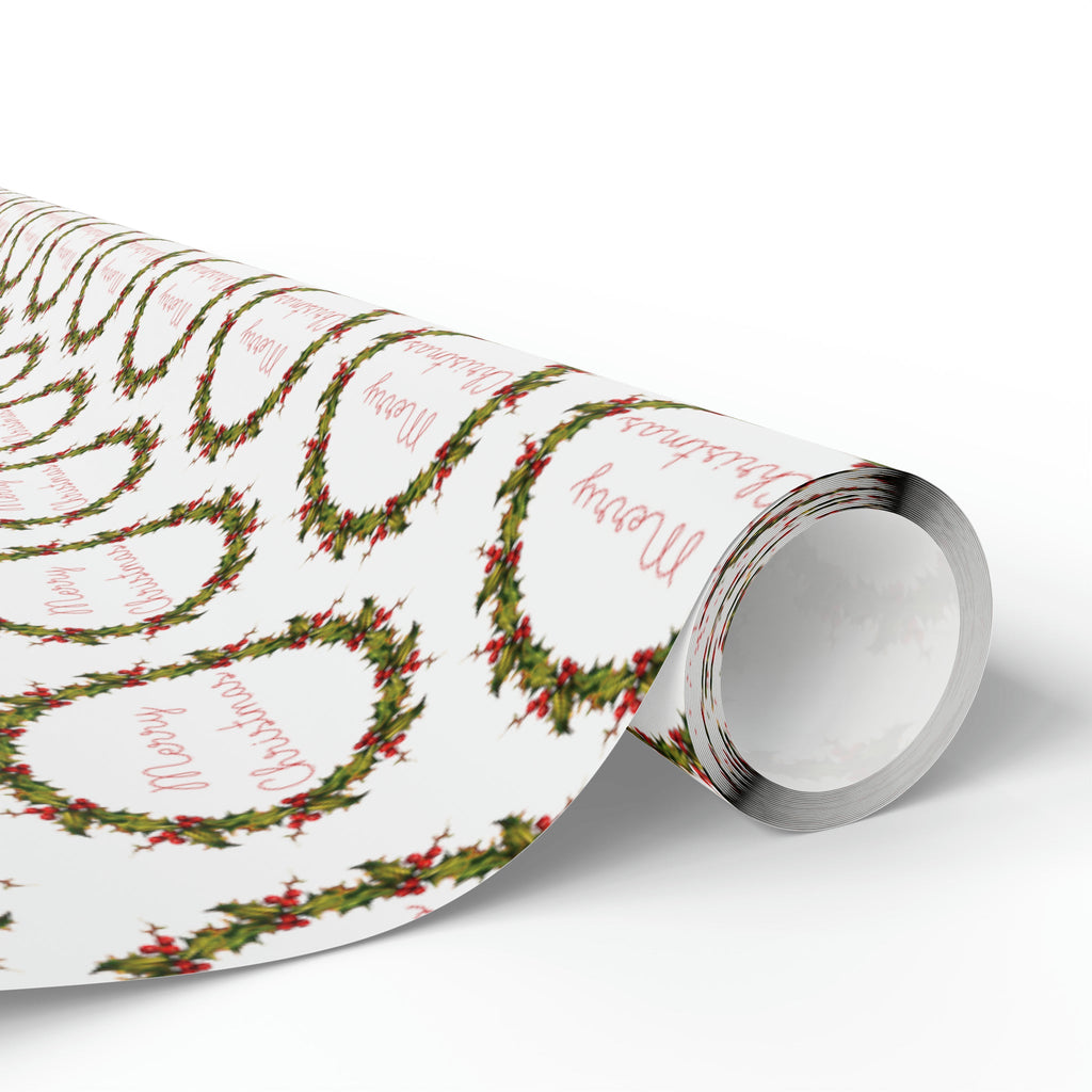 Merry Christmas Wreath Retro Christmas Print Holiday Gift Wrap Paper - Glossy Or Matte