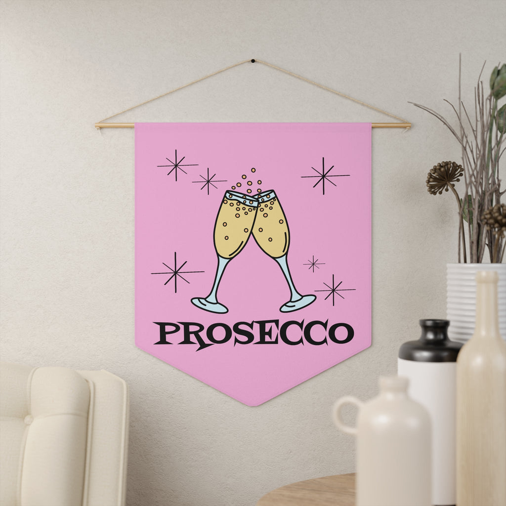 Prosecco Atomic Mid Century Retro Style Pink Wall Hanging Banner Flag