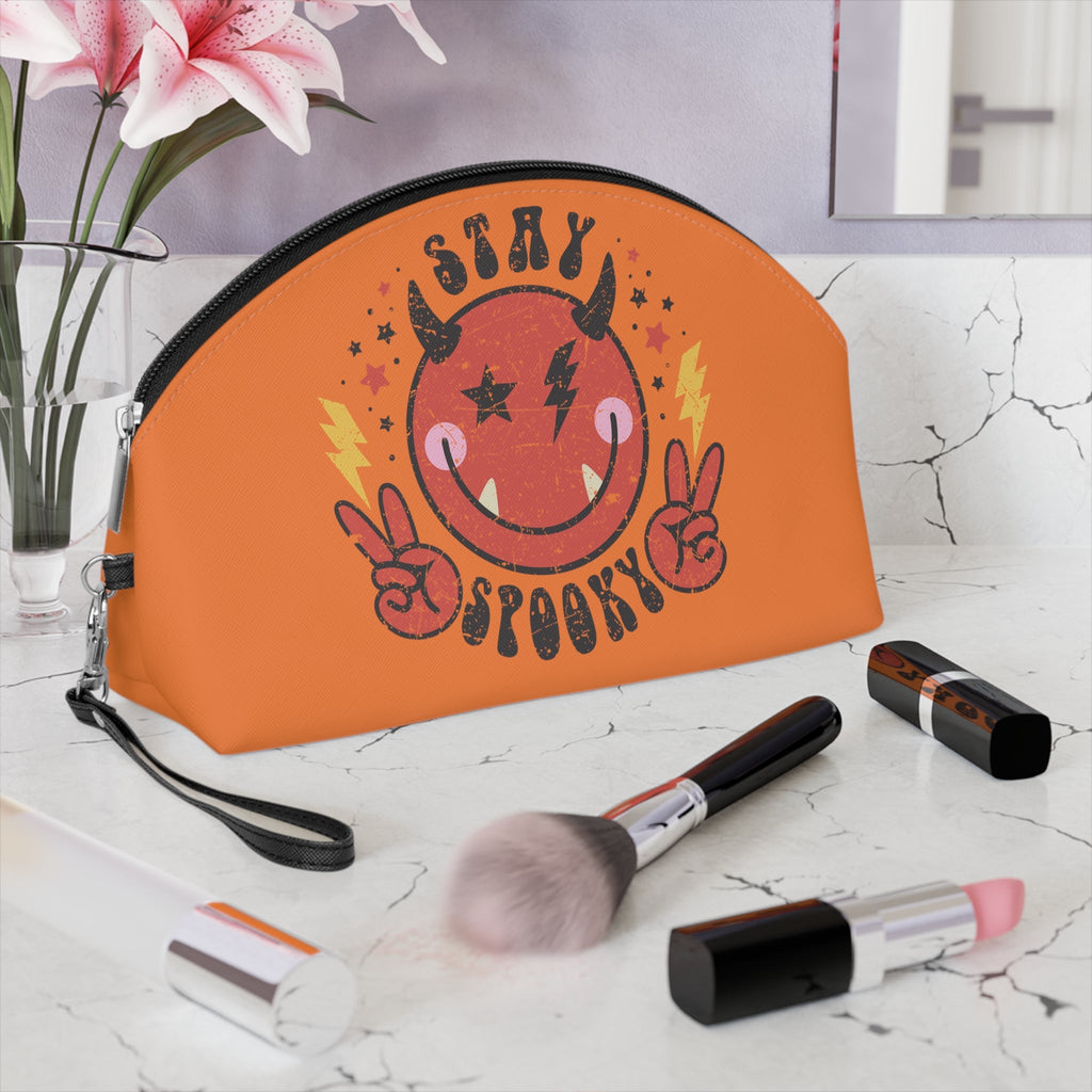 Stay Spooky Cute Devil Orange Halloween Travel Cosmetic Makeup Bag