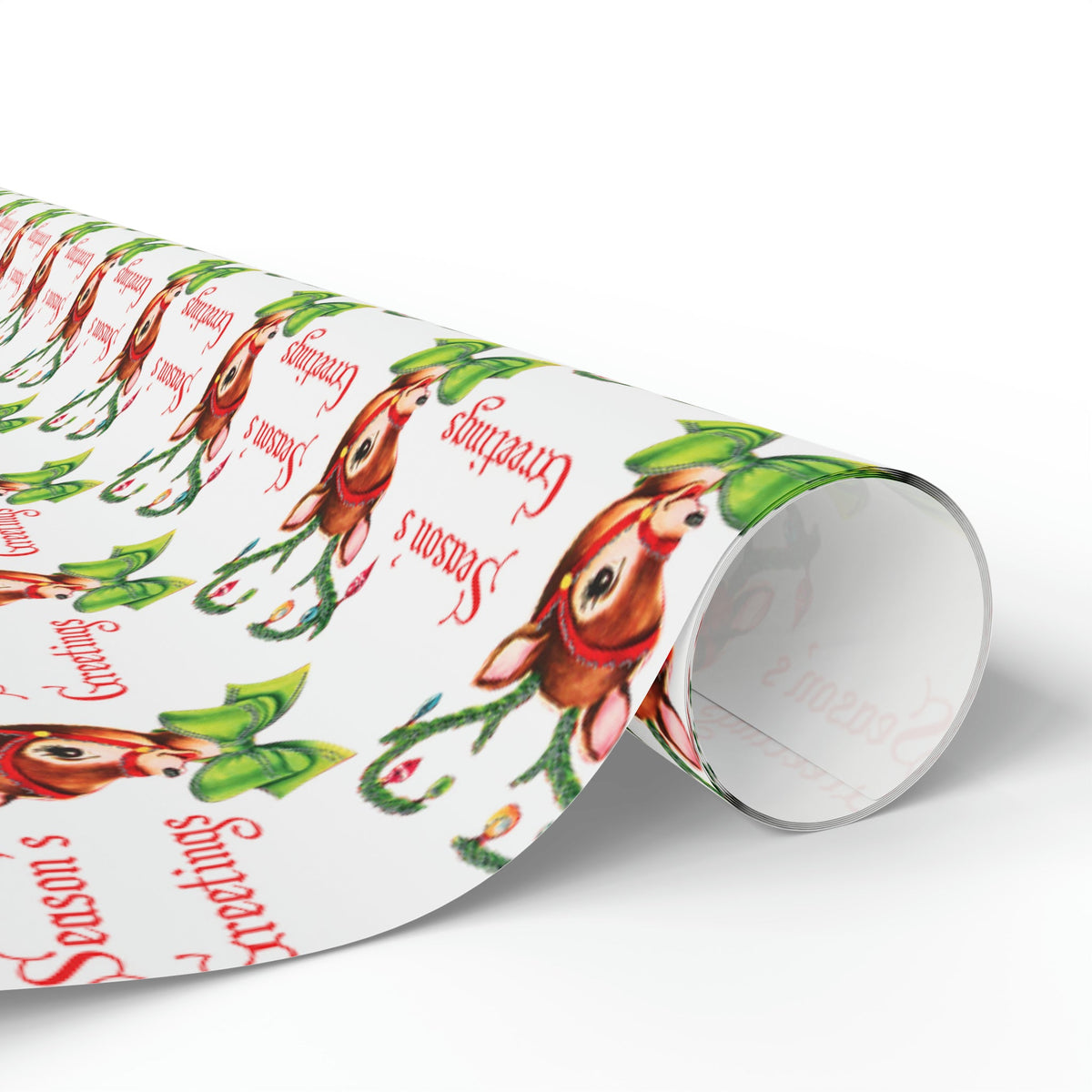 Season's Greetings Reindeer Mid Century Retro Christmas Print Holiday Gift Wrap Paper - Glossy Or Matte