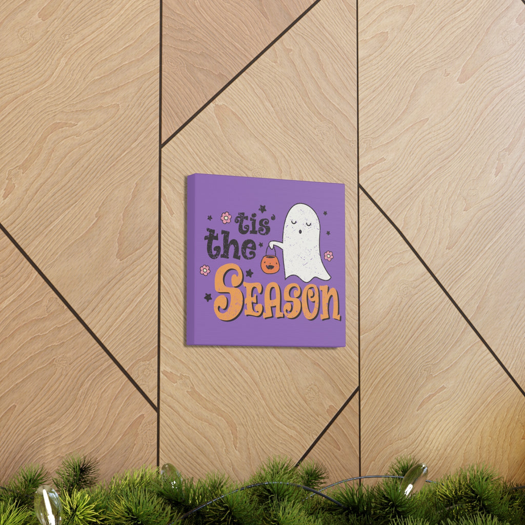 Tis The Season Trick Or Treat Ghost Distressed Halloween Print Canvas Gallery Wrap