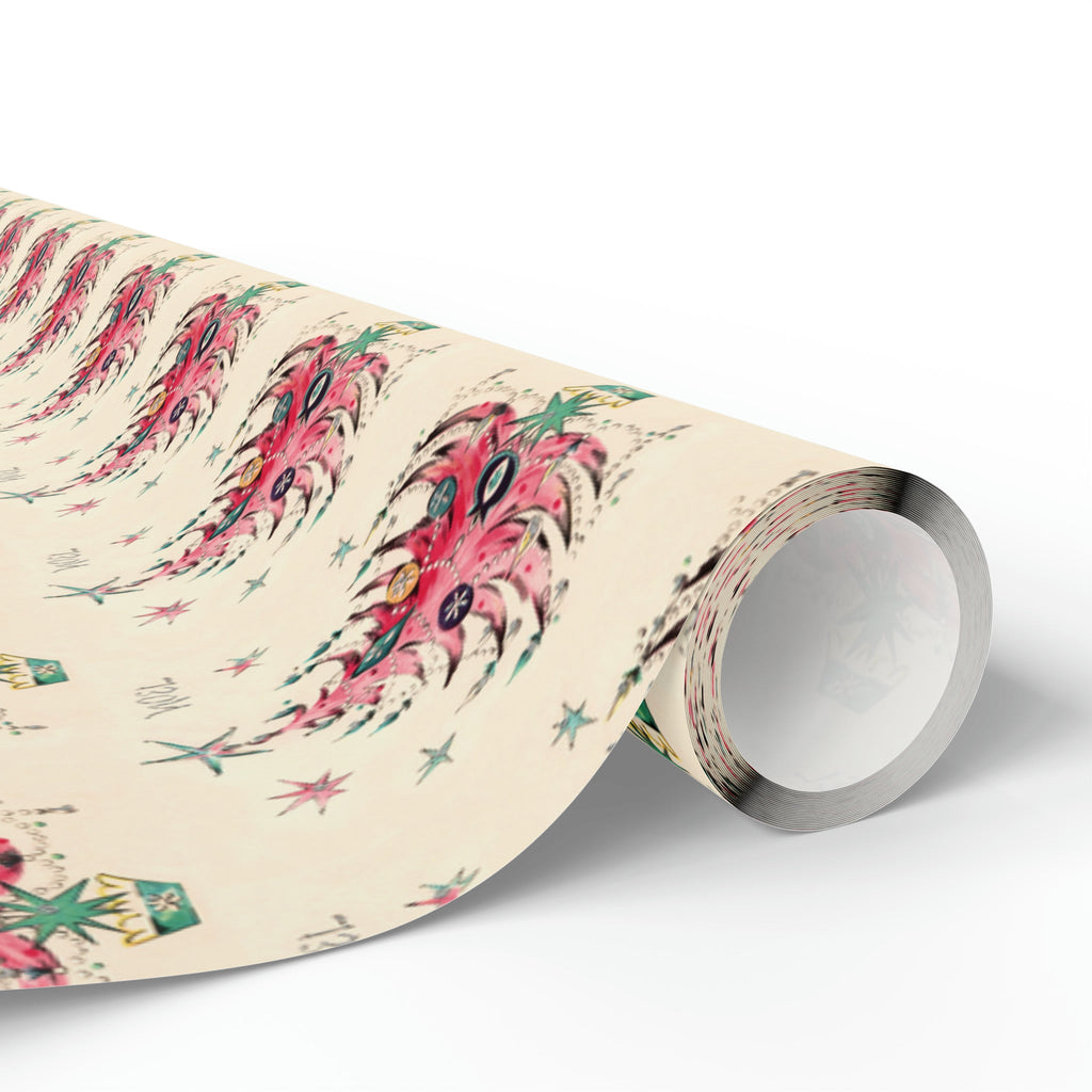 Noel Pink Christmas Trees Mid Century Retro Christmas Print Holiday Gift Wrap Paper - Glossy Or Matte