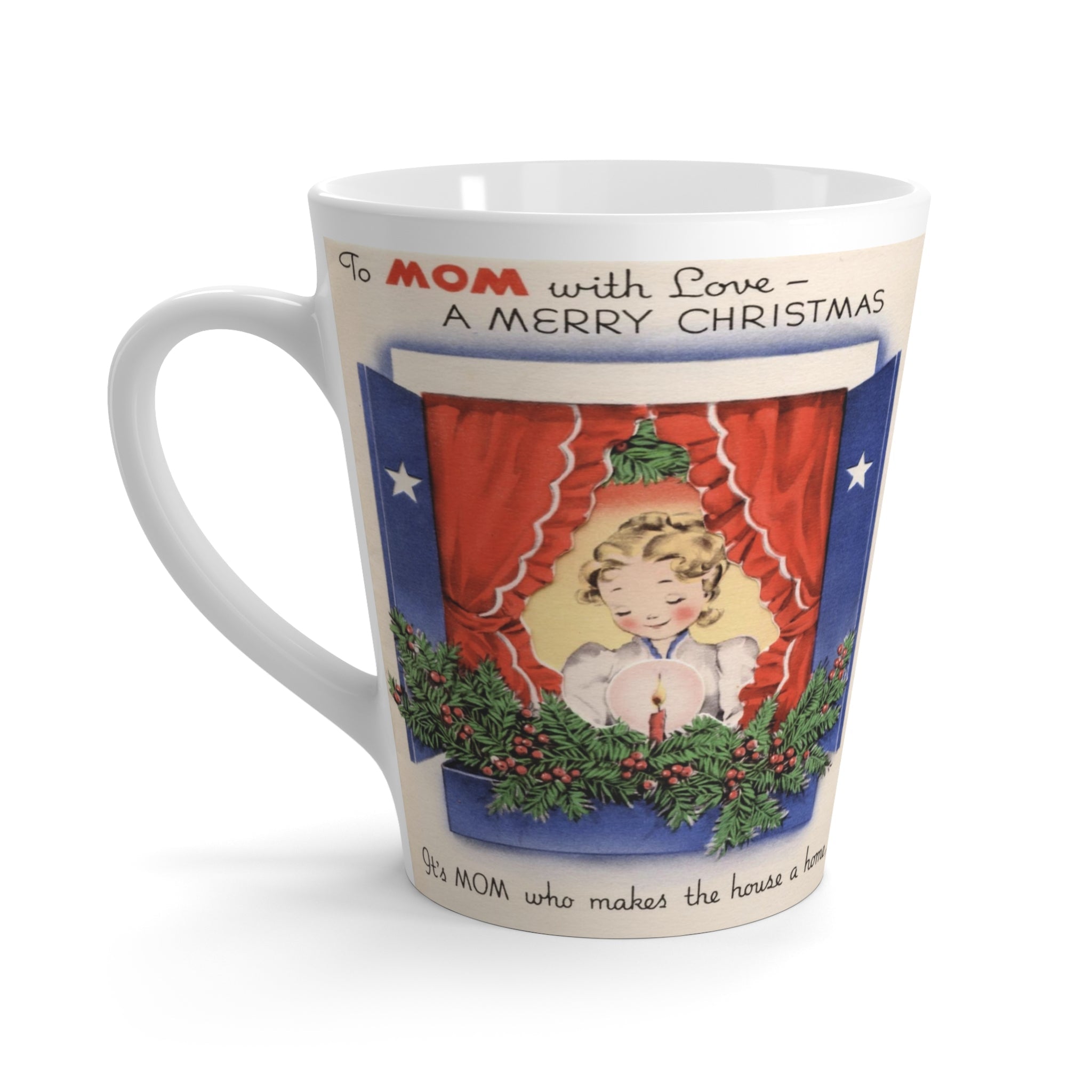 To Mom With Love Merry Christmas Mid Century Retro Christmas Print Latte Coffee Mug