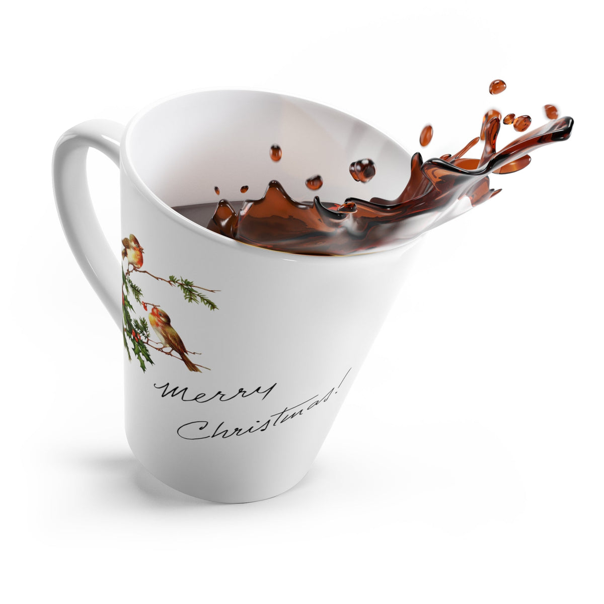 Merry Christmas Birds Mid Century Retro Print Latte Mug
