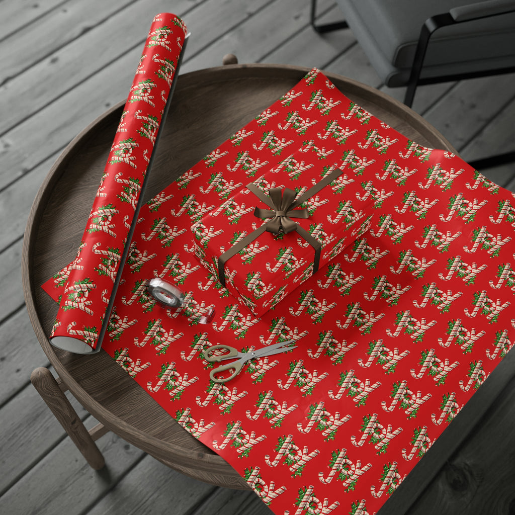 Joy Candy Canes Retro Christmas Holiday Gift Wrap Paper - Glossy Or Matte