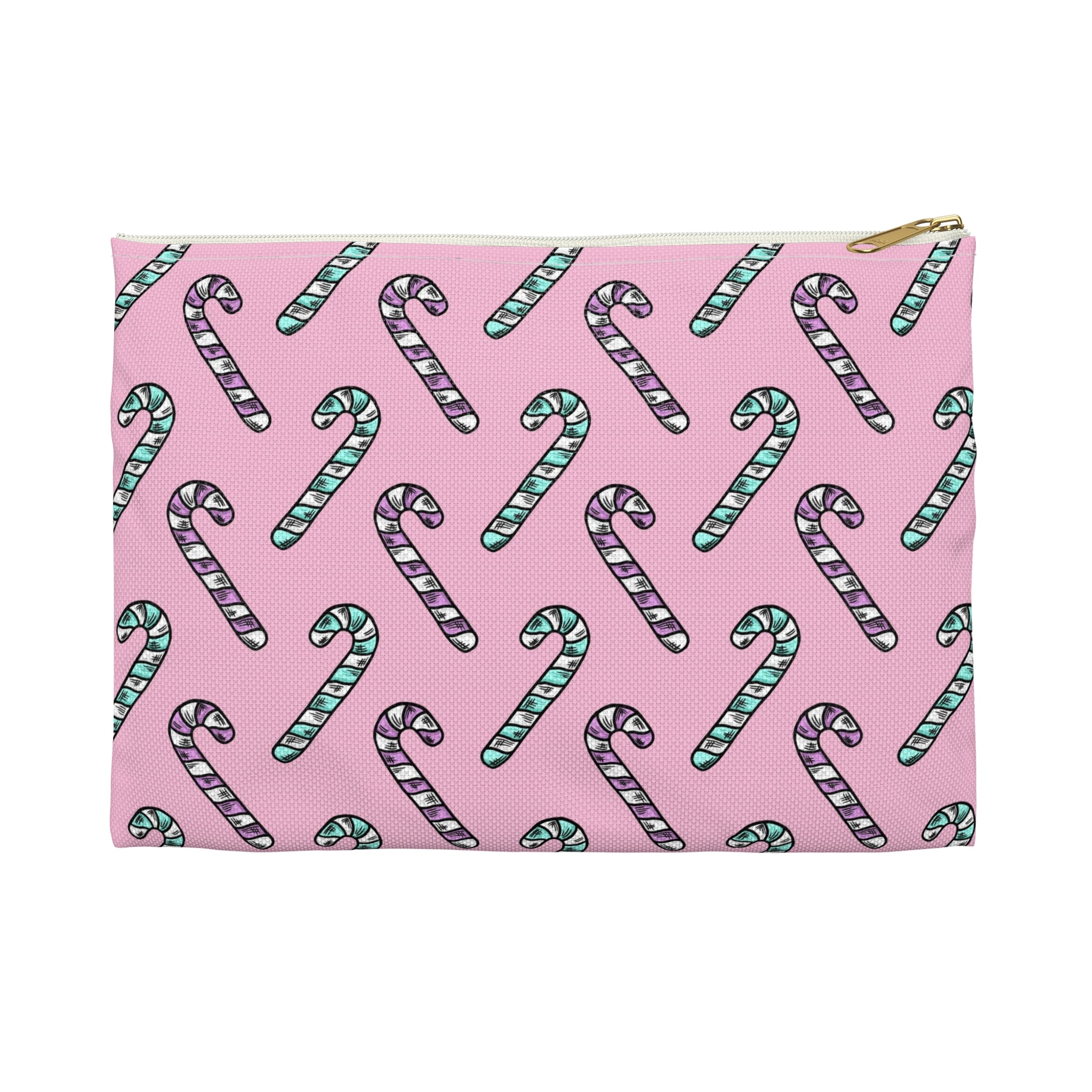 Pink And Teal Pastel Candy Canes Christmas Print Polyester Accessory Pouch Travel Bag