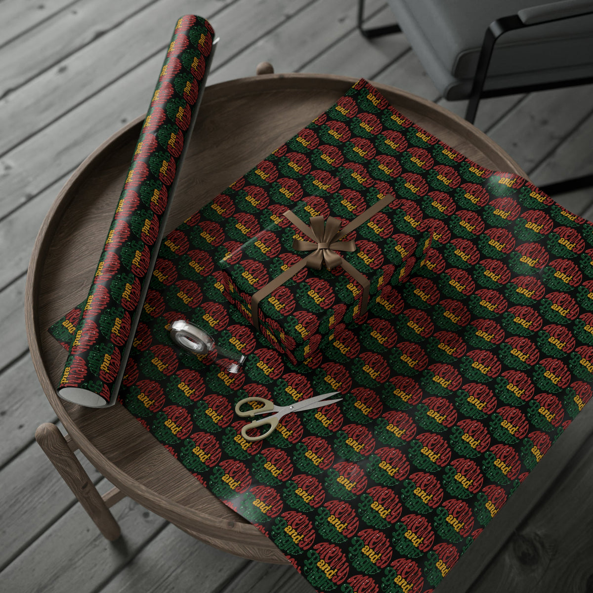 Merry And Bright Black Christmas Print Holiday Gift Wrap Paper - Glossy Or Matte