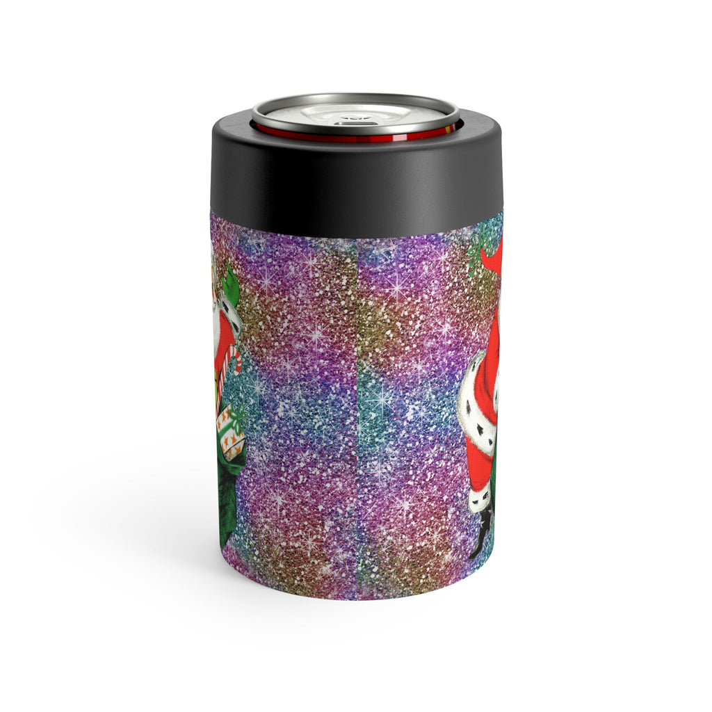 Santa With His Sack Of Presents Glitter Background Mid Century Retro Christmas Print Stainless Steel Can Holder