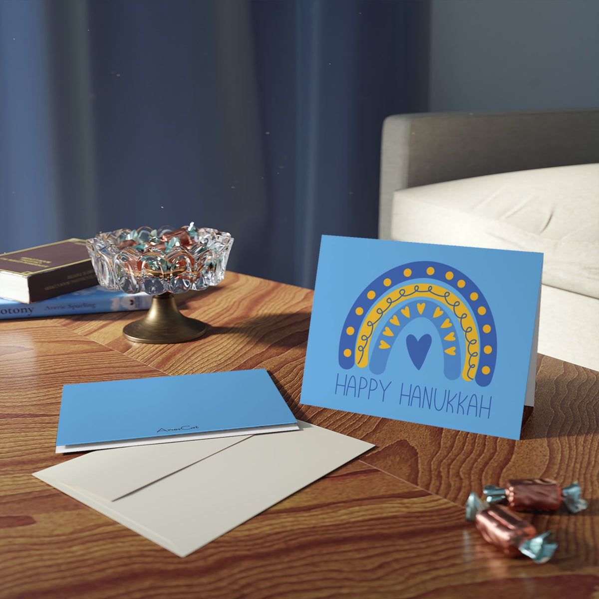 Happy Hanukkah Boho Rainbow Retro Style Matte Greeting Cards (8, 16, and 24 pcs)