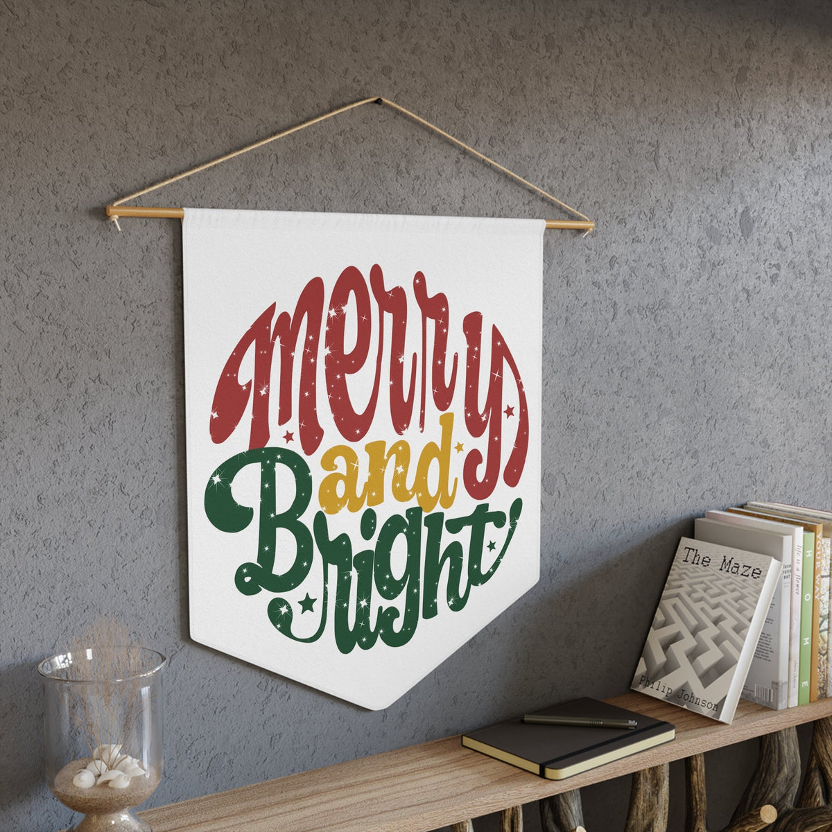 Merry And Bright Christmas Wall Hanging Banner Flag