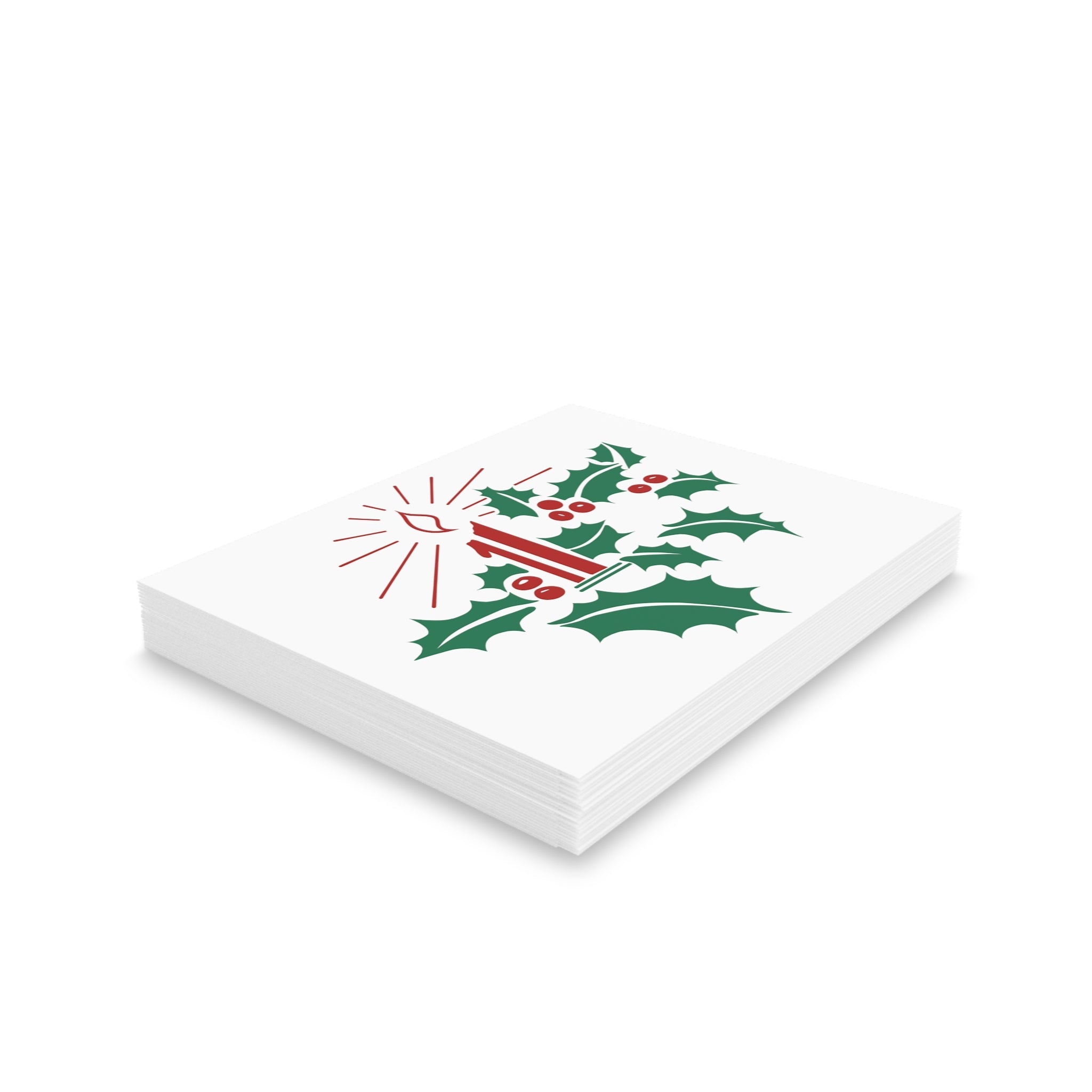 Christmas Candle And Holly Mid Century Retro Christmas Style Matte Greeting Cards (8, 16, and 24 pcs)