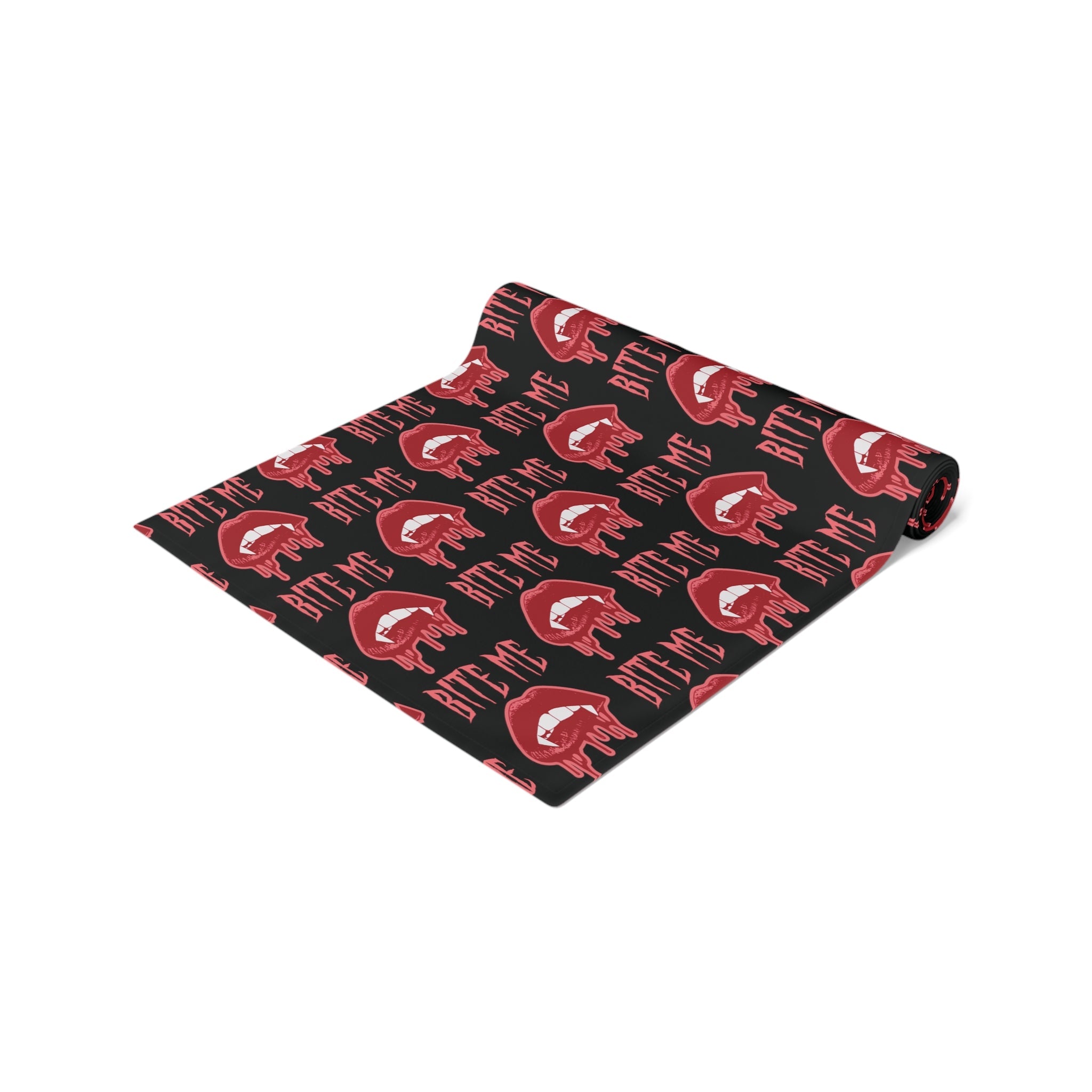 Bite Me Vampire Fangs Bloody Halloween Black Decor Cotton Poly Table Runner