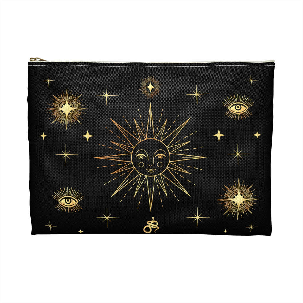 Celestial Gold Sun Stars Print Polyester Accessory Pouch Travel Bag