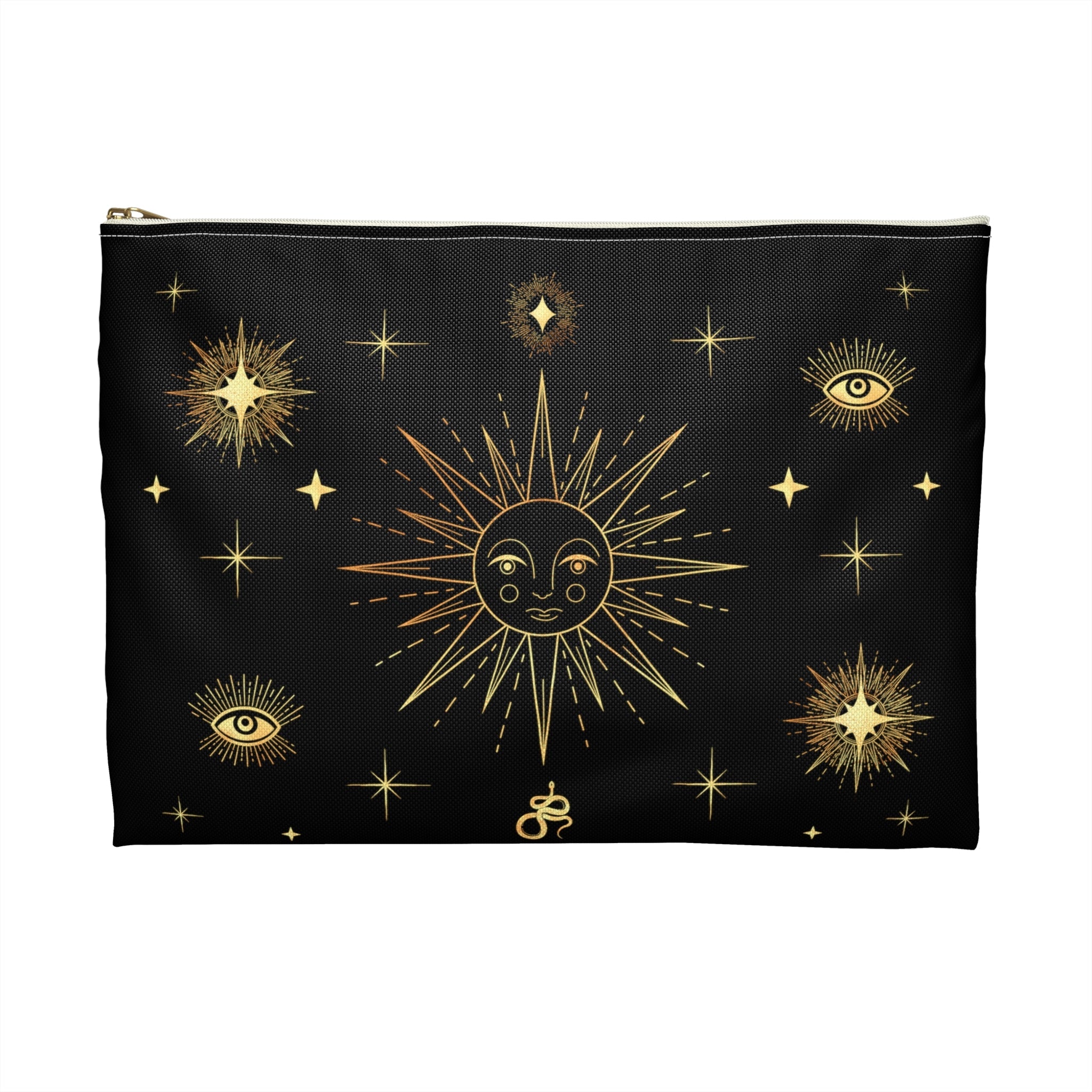 Celestial Gold Sun Stars Print Polyester Accessory Pouch Travel Bag