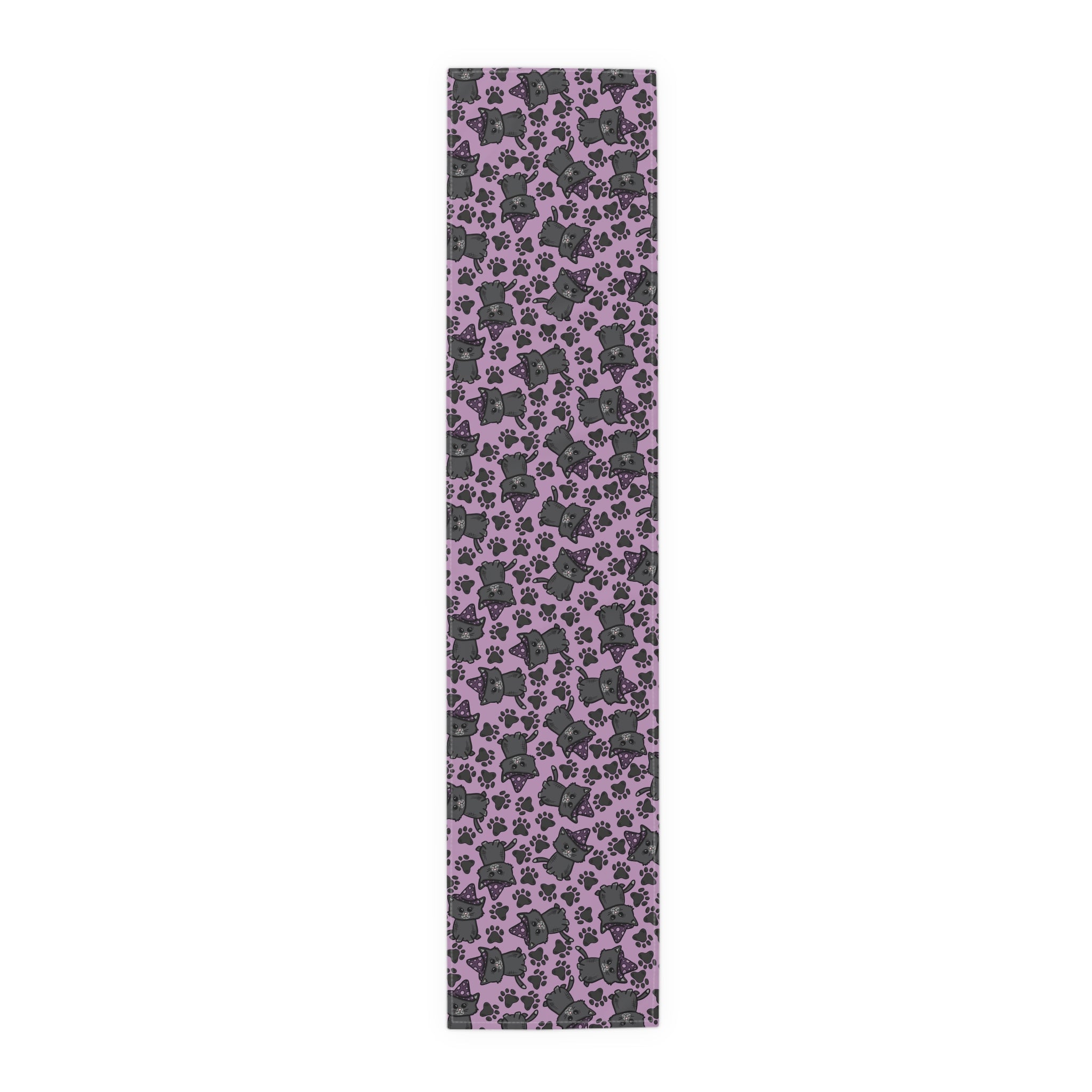Witchy Kitties Cute Halloween Print Fall Autumn Decor Purple Cotton Poly Table Runner