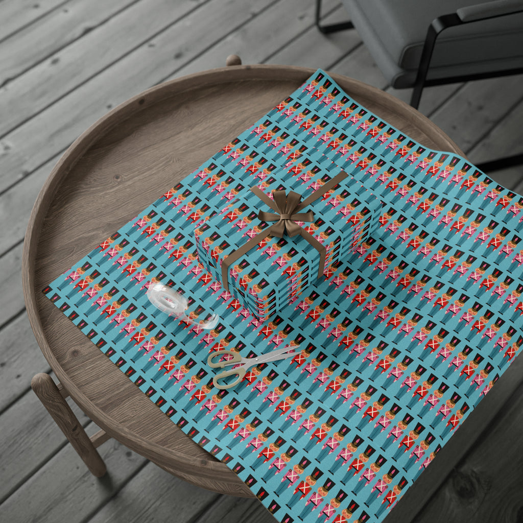 Christmas Toy Soldiers Blue Mid Century Retro Christmas Style Holiday Gift Wrap Paper - Glossy Or Matte
