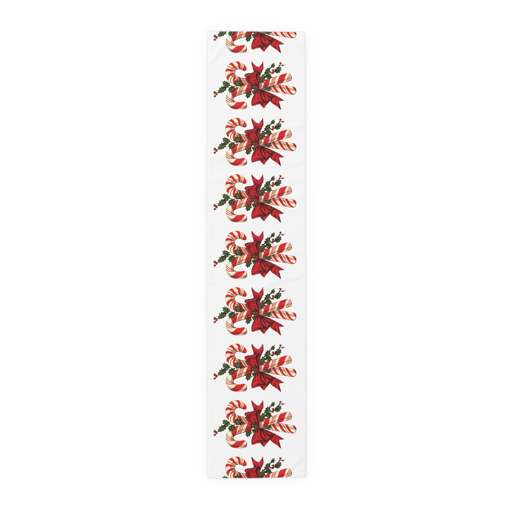 Retro Candy Canes Table Runner Home Decor Polyester Fabric Cloth Linens Unique Cozy Cute Dining Kitchen Decoration