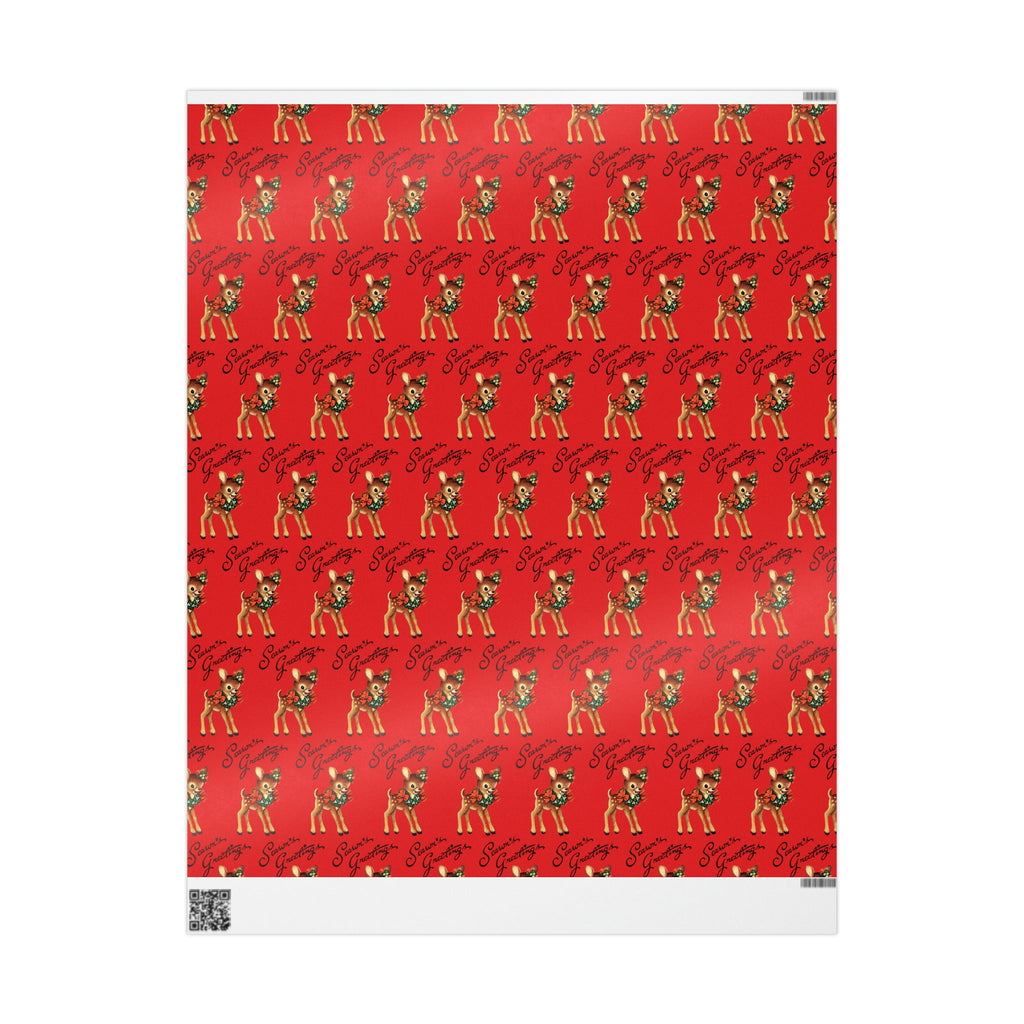 Season's Greetings Reindeer Wreath Retro Christmas Holiday Gift Wrap Paper - Glossy Or Matte