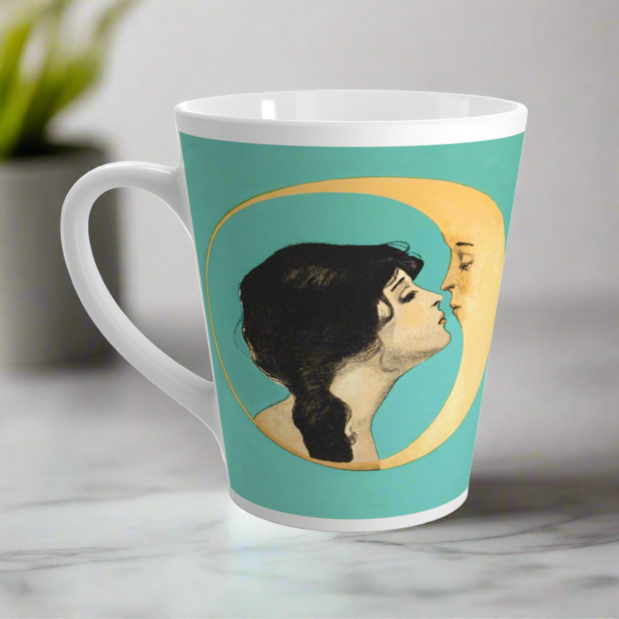Woman Kissing The Moon Retro Celestial Latte Coffee Mug