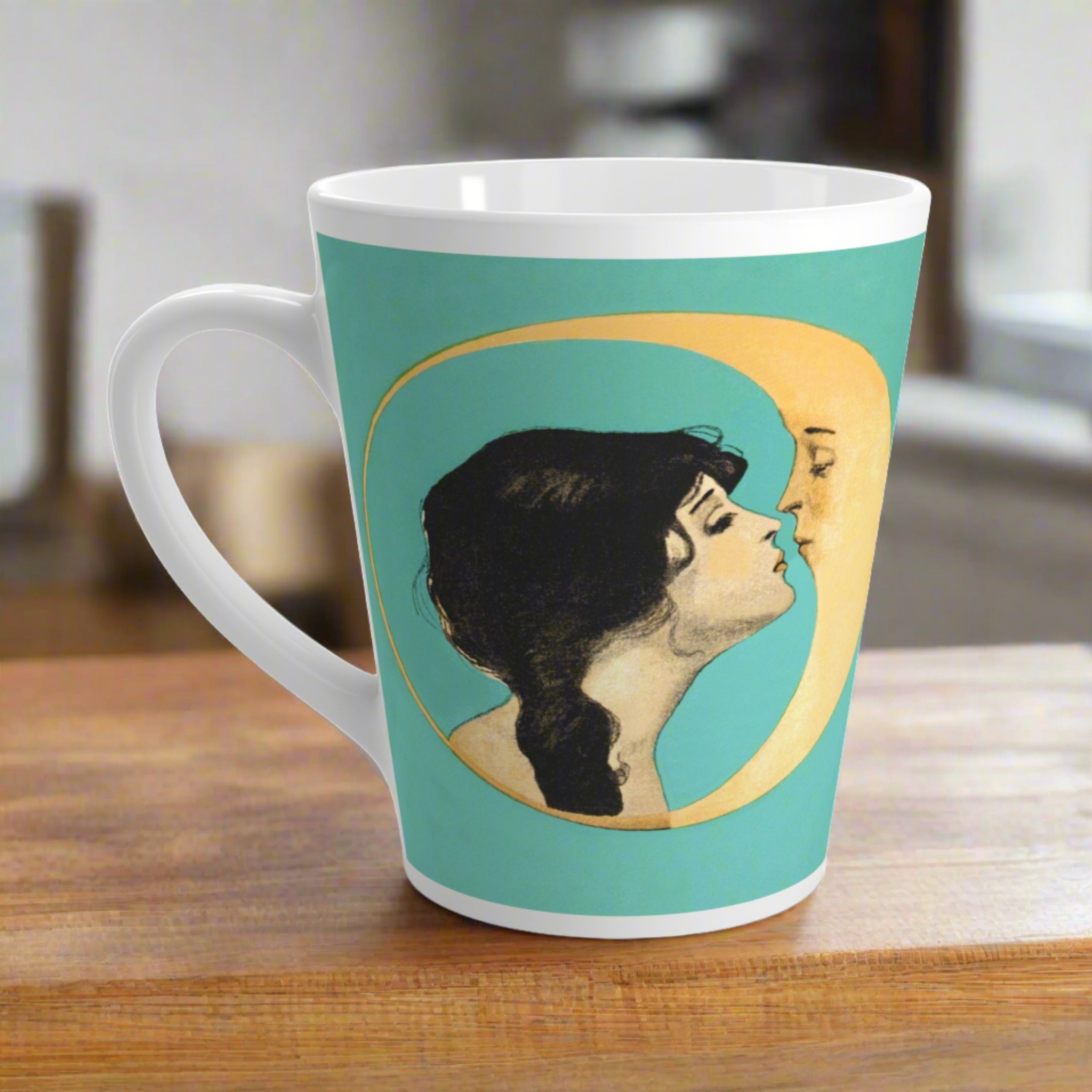 Woman Kissing The Moon Retro Celestial Latte Coffee Mug