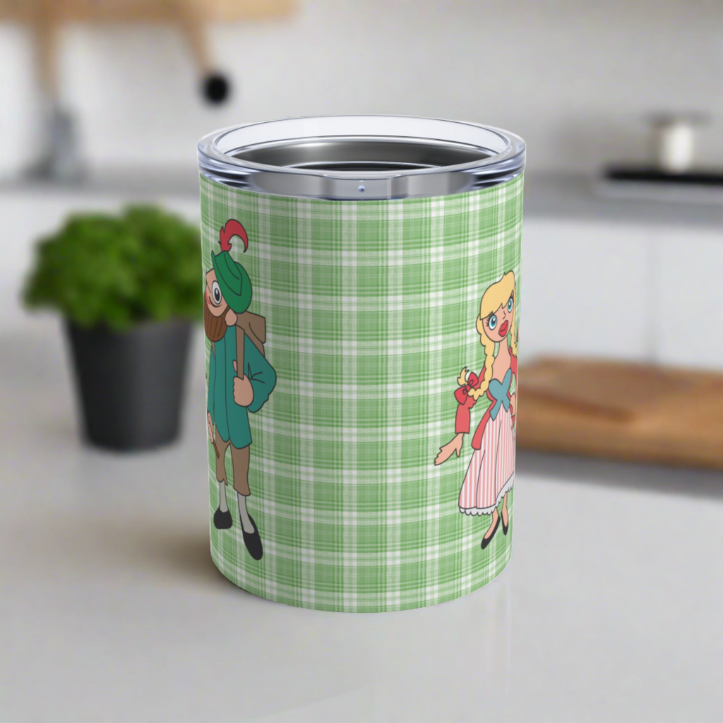 Sound Of Music Stainless Steel Tumbler 10oz Lonely Goatherd Girl In Pale Pink Coat Goat Baby Green Plaid Cup Unique Cute Gift For Friend
