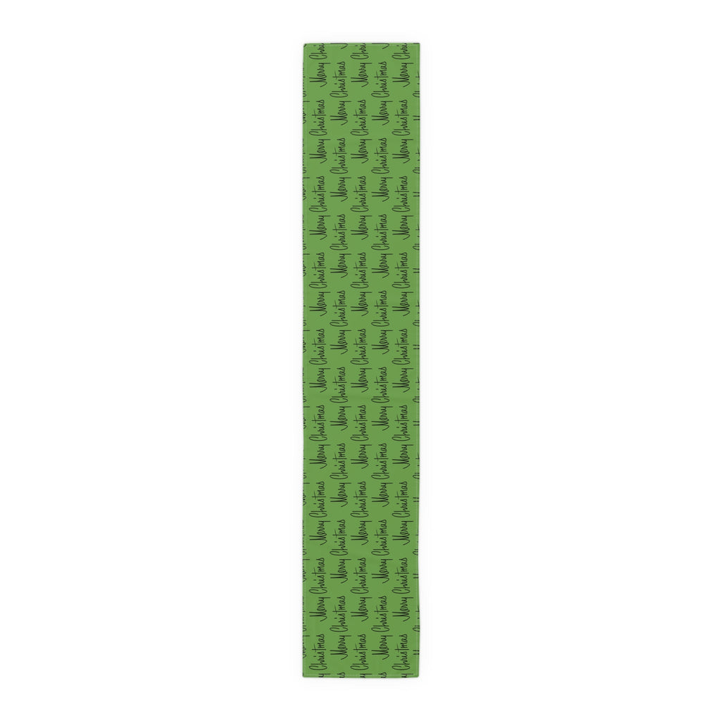 Merry Christmas Mid Century Retro Style Green Christmas Print Home Decor Cotton Poly Table Runner
