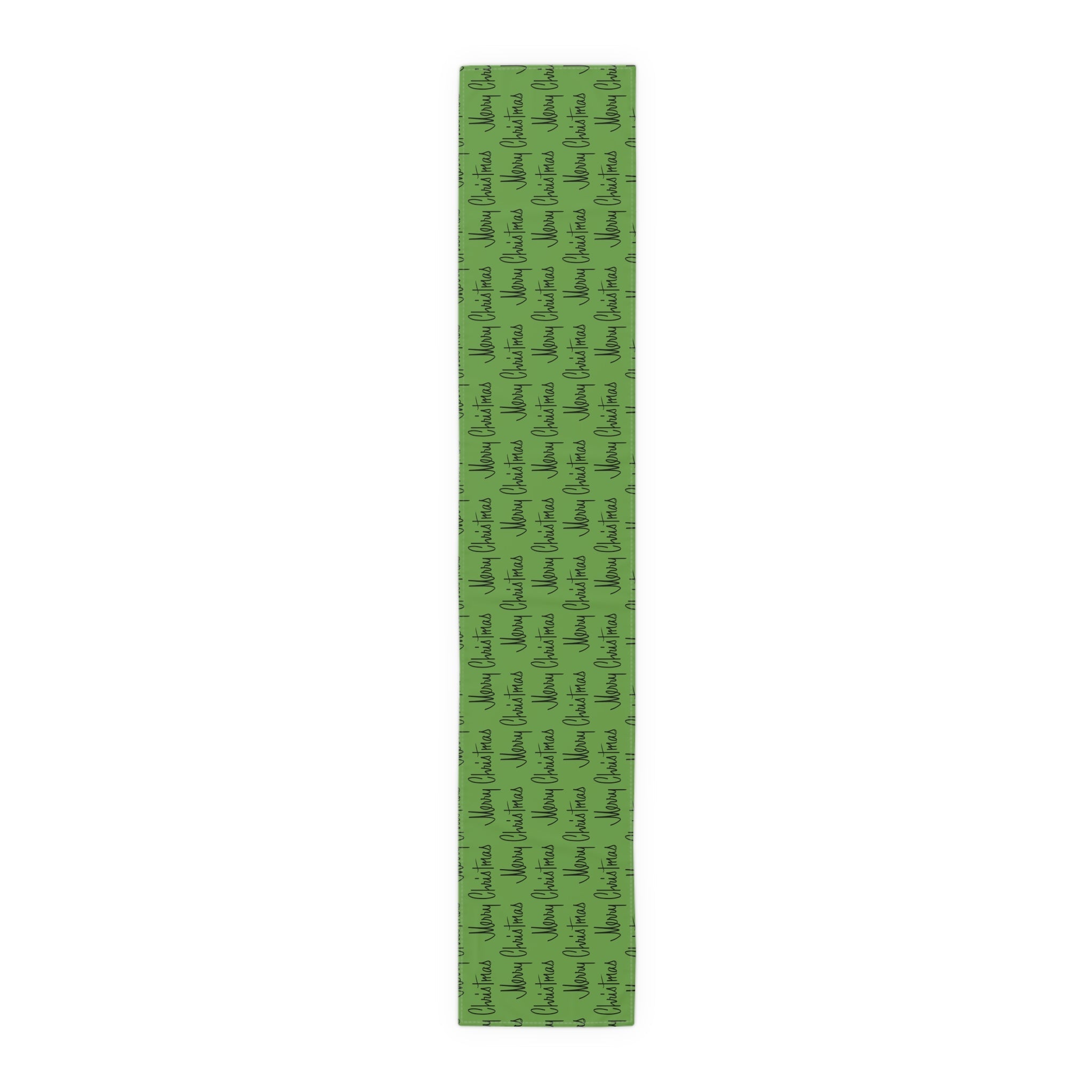 Merry Christmas Mid Century Retro Style Green Christmas Print Home Decor Cotton Poly Table Runner