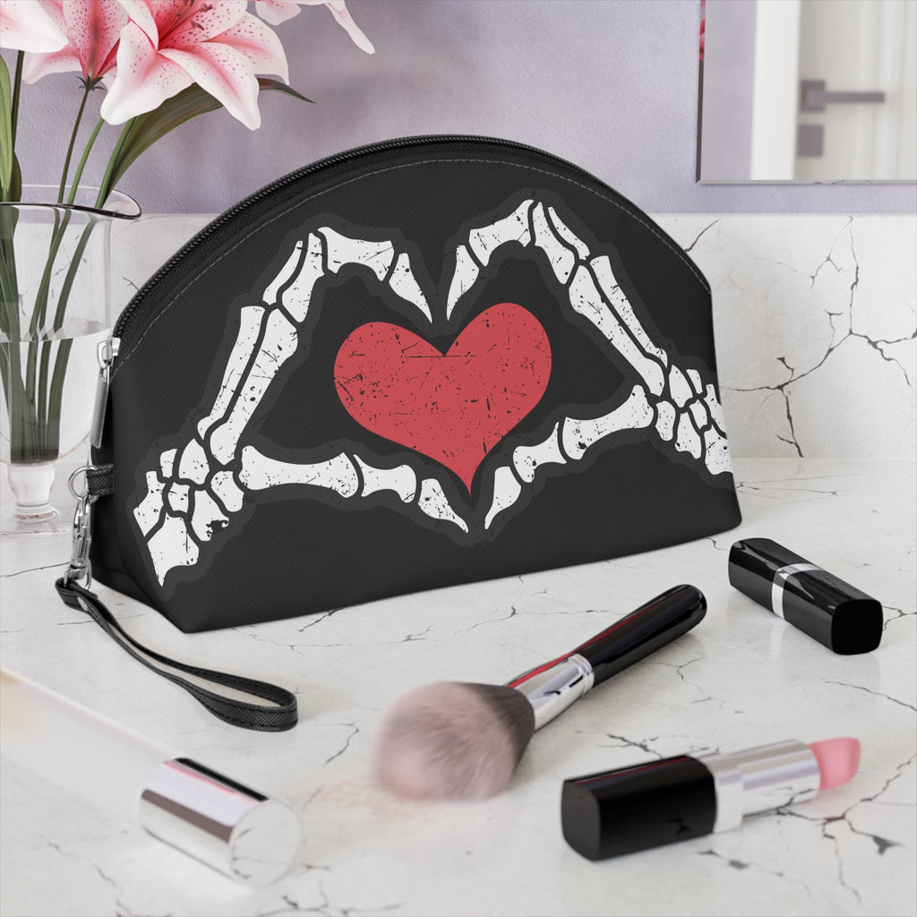 Skeleton Heart Hands Black Halloween Travel Cosmetic Makeup Bag