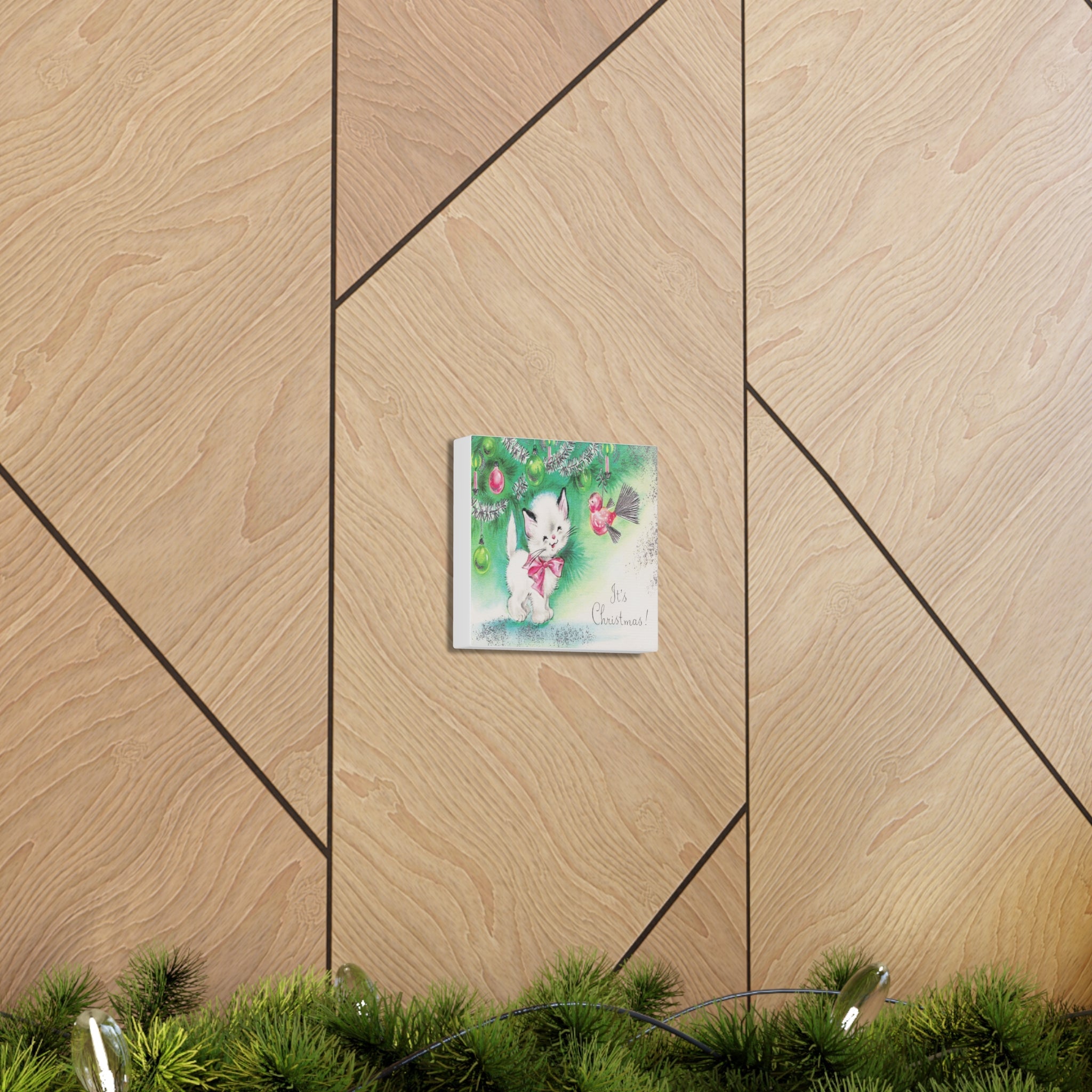 It's Christmas Kitten Mid Century Retro Christmas Print Canvas Gallery Wrap