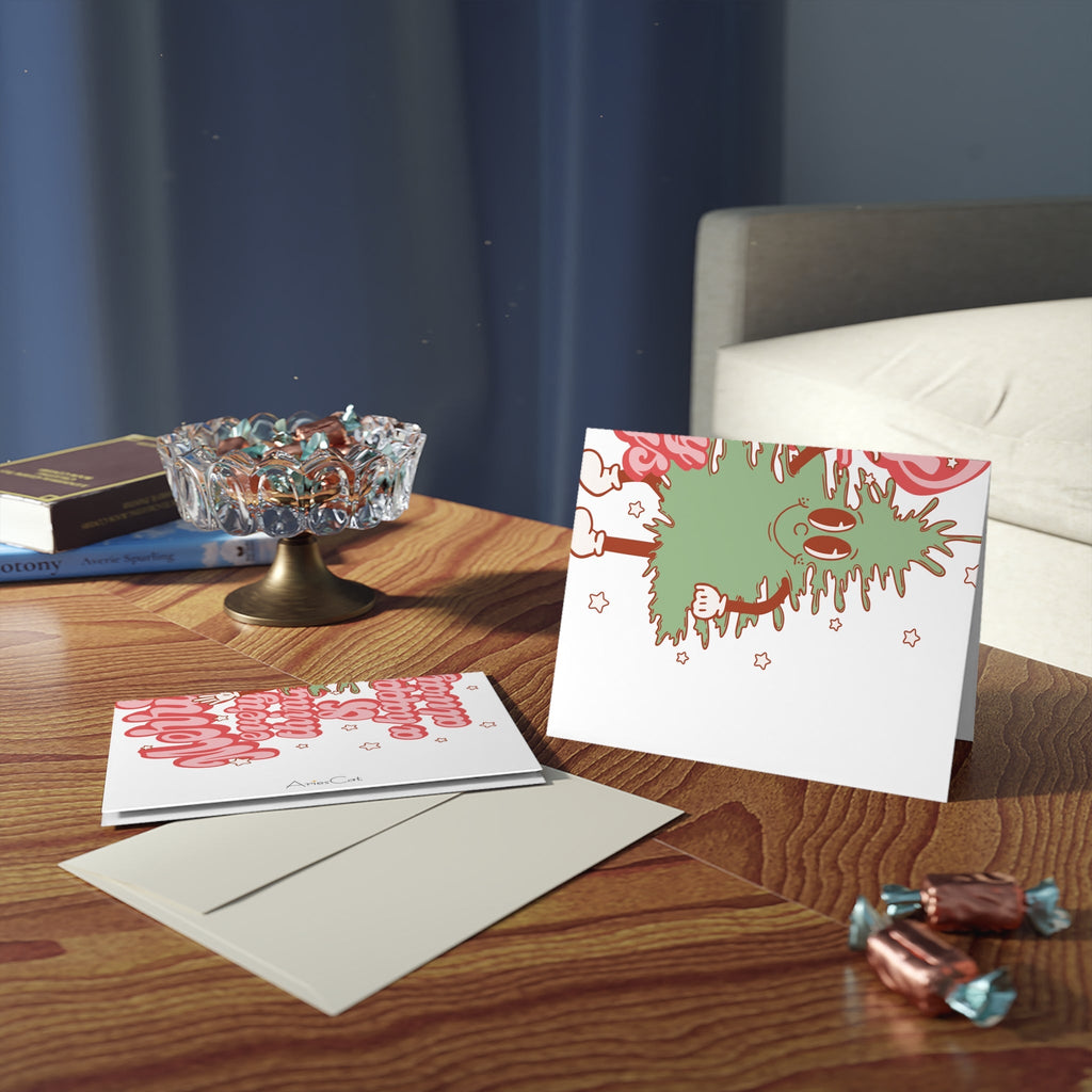 Merry Everything And Happy Always Christmas Tree Retro Style Matte Greeting Cards (8, 16, and 24 pcs)