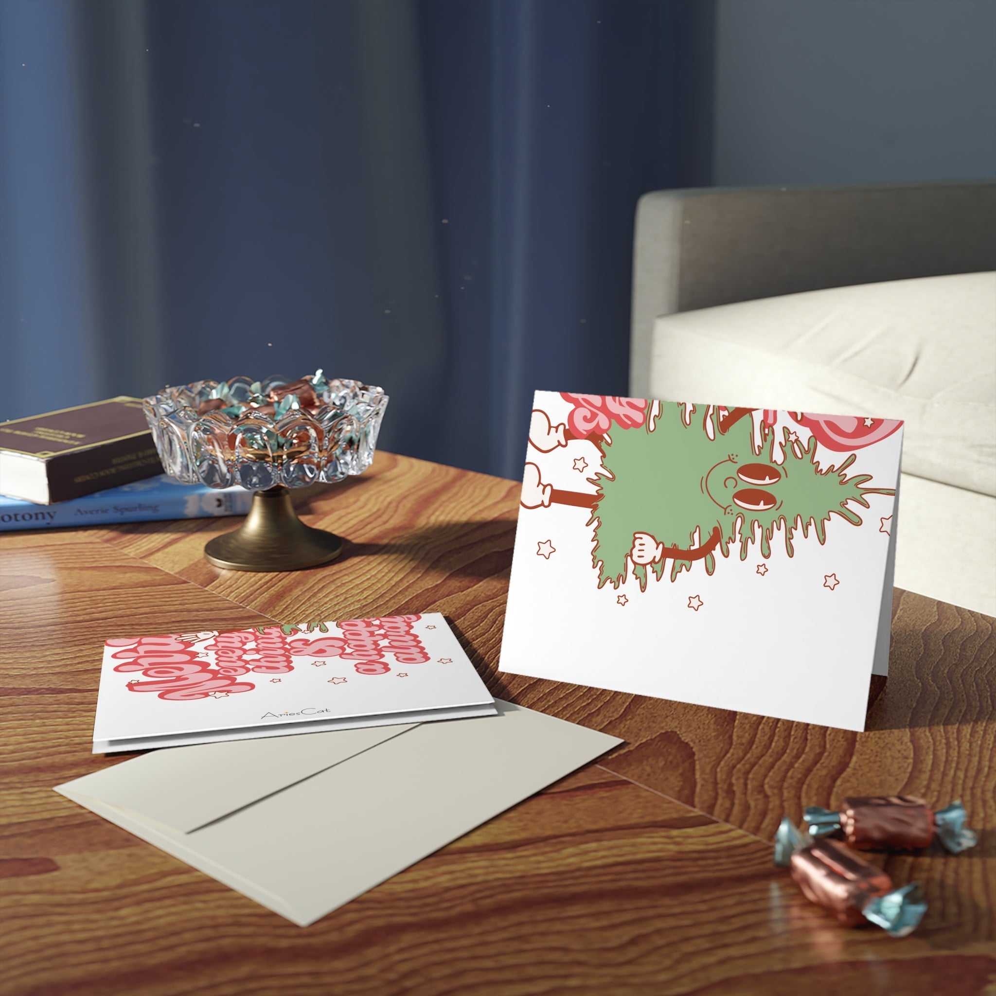 Merry Everything And Happy Always Christmas Tree Retro Style Matte Greeting Cards (8, 16, and 24 pcs)